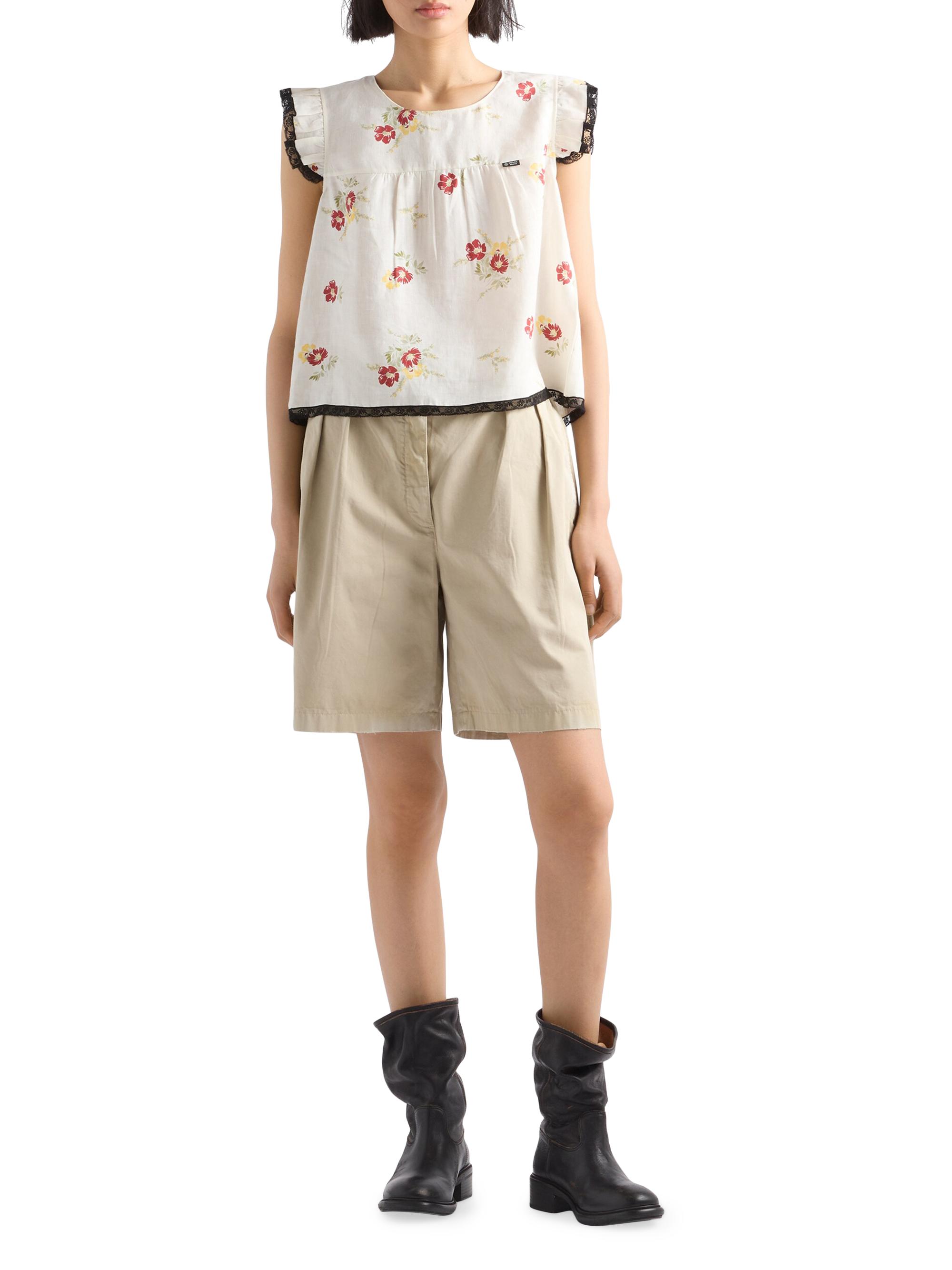 Prada Linen Top with Floral Motif | Saks Fifth Avenue