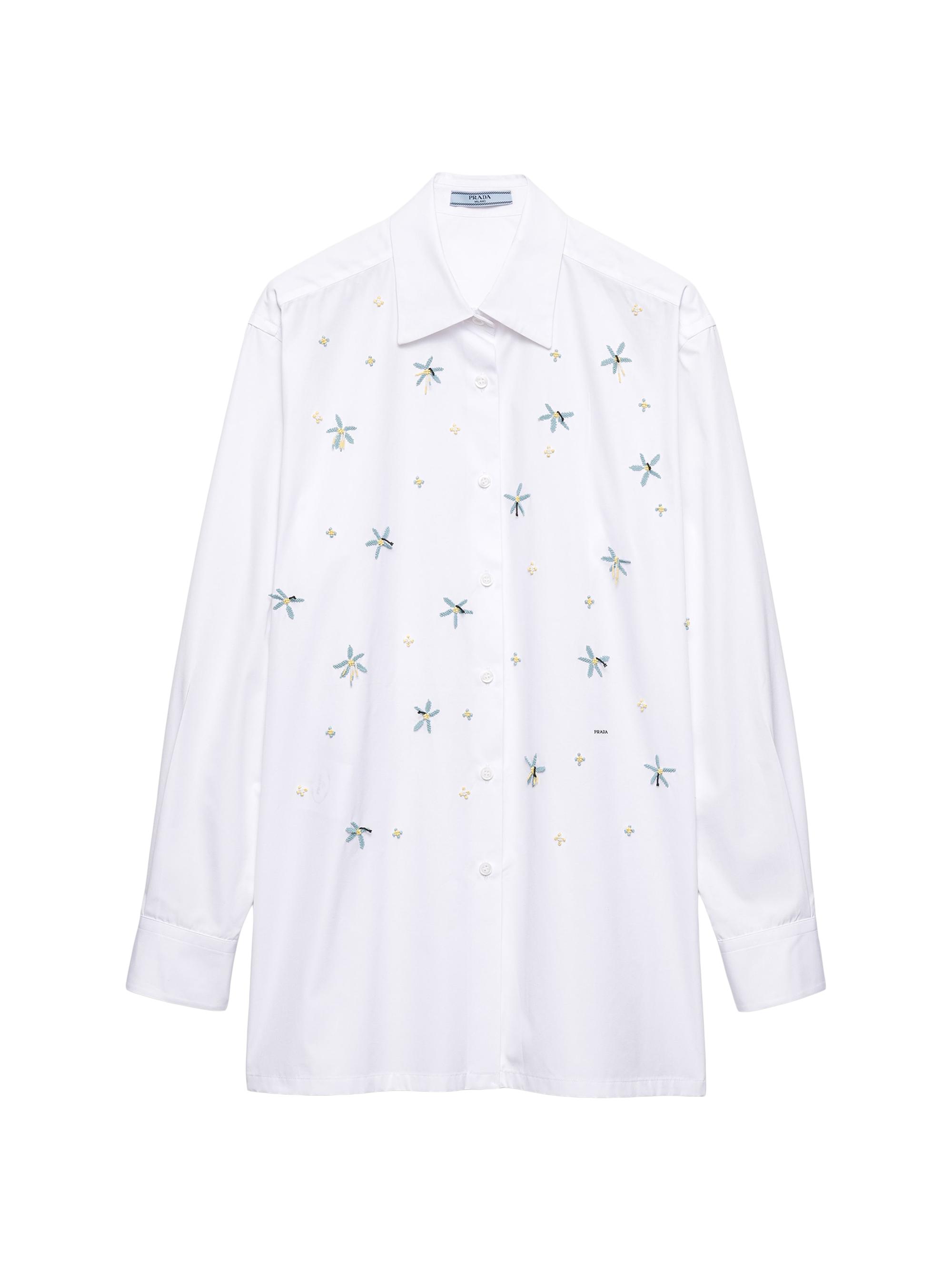 Prada Women's Embroidered Poplin Shirt - White