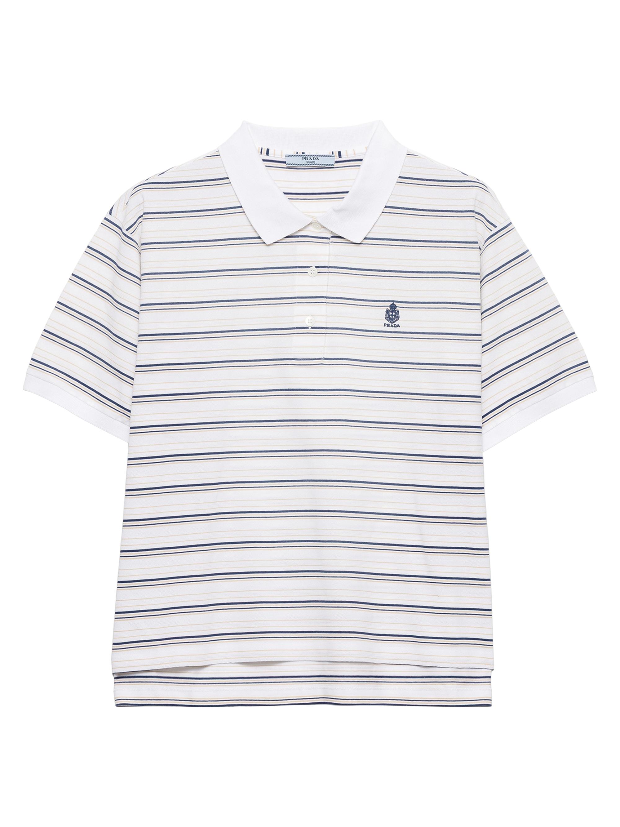 Prada Women's Striped Piqué Polo Shirt - White - Women's Clothing