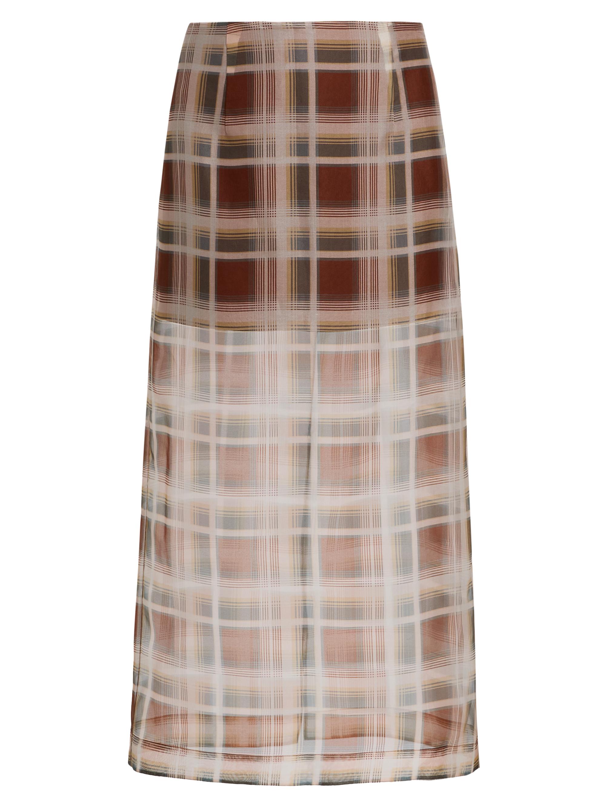FRAME Women's Plaid Silk Organza Pencil Skirt - Silver Peony Multi | Thumbnail 8