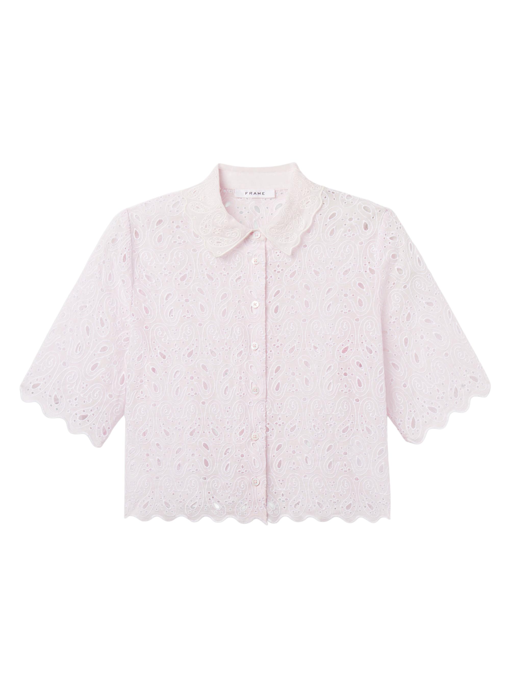 FRAME Women's Paisley Eyelet Crop Shirt - Bubble Gum