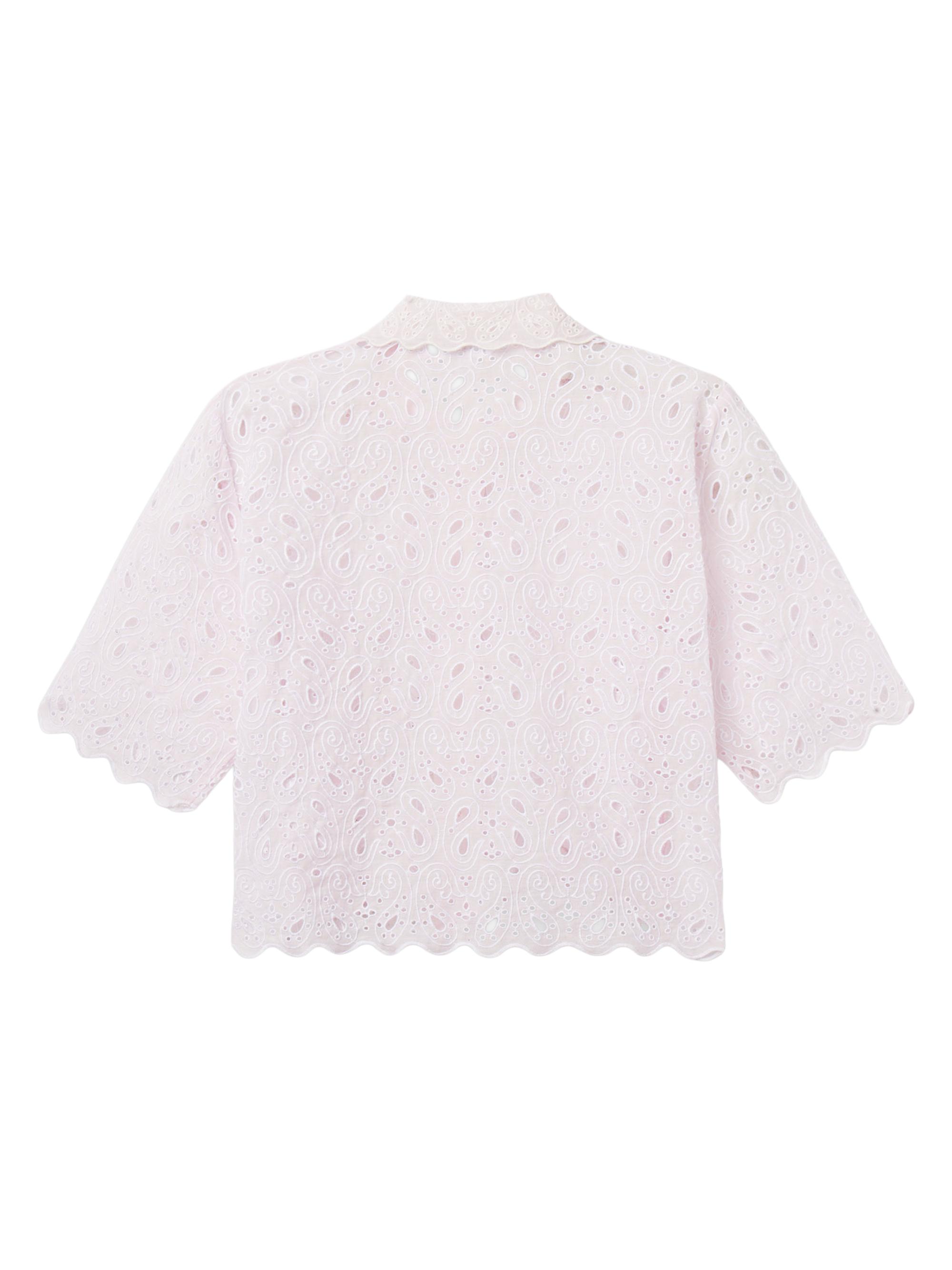 FRAME Women's Paisley Eyelet Crop Shirt - Bubble Gum | Thumbnail 3