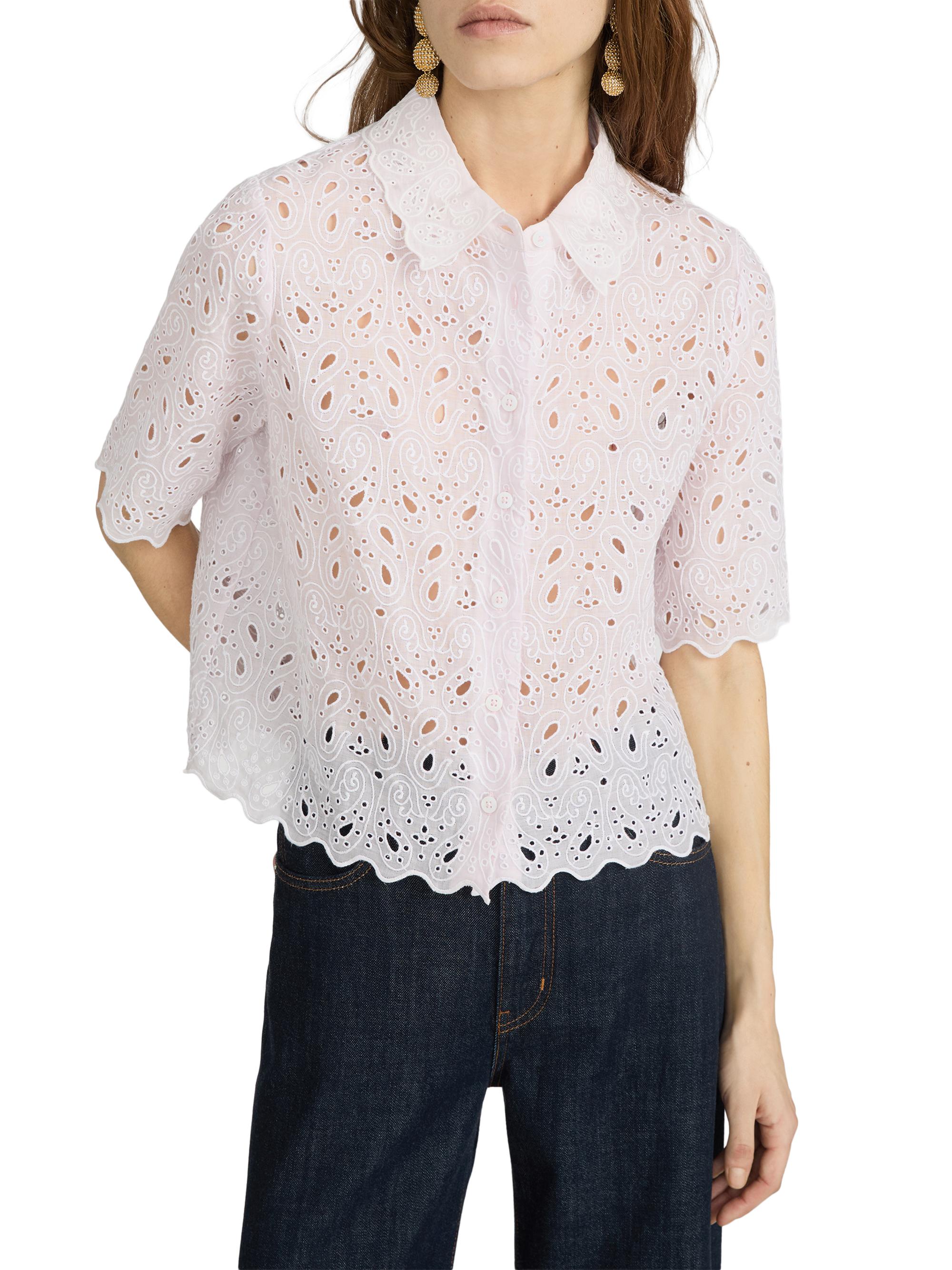 FRAME Women's Paisley Eyelet Crop Shirt - Bubble Gum | Thumbnail 4