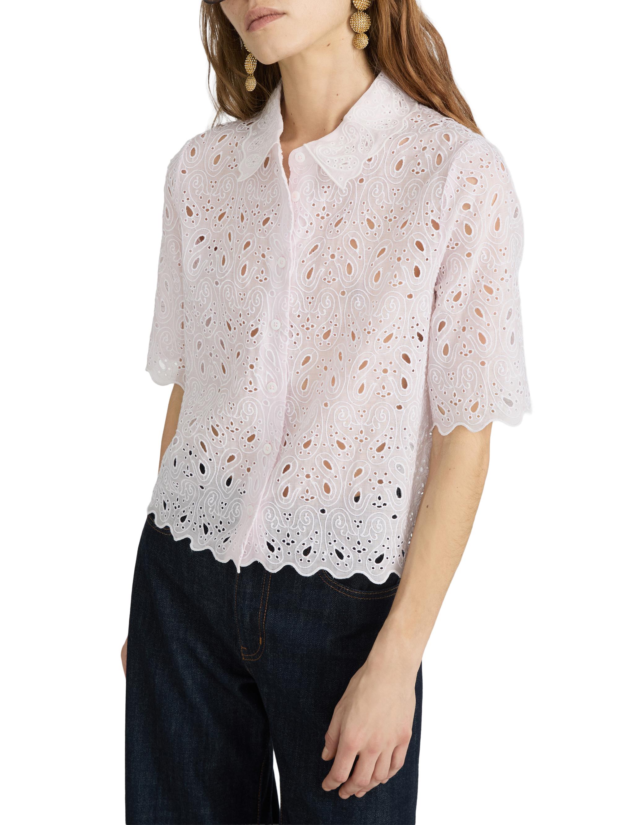 FRAME Women's Paisley Eyelet Crop Shirt - Bubble Gum | Thumbnail 5