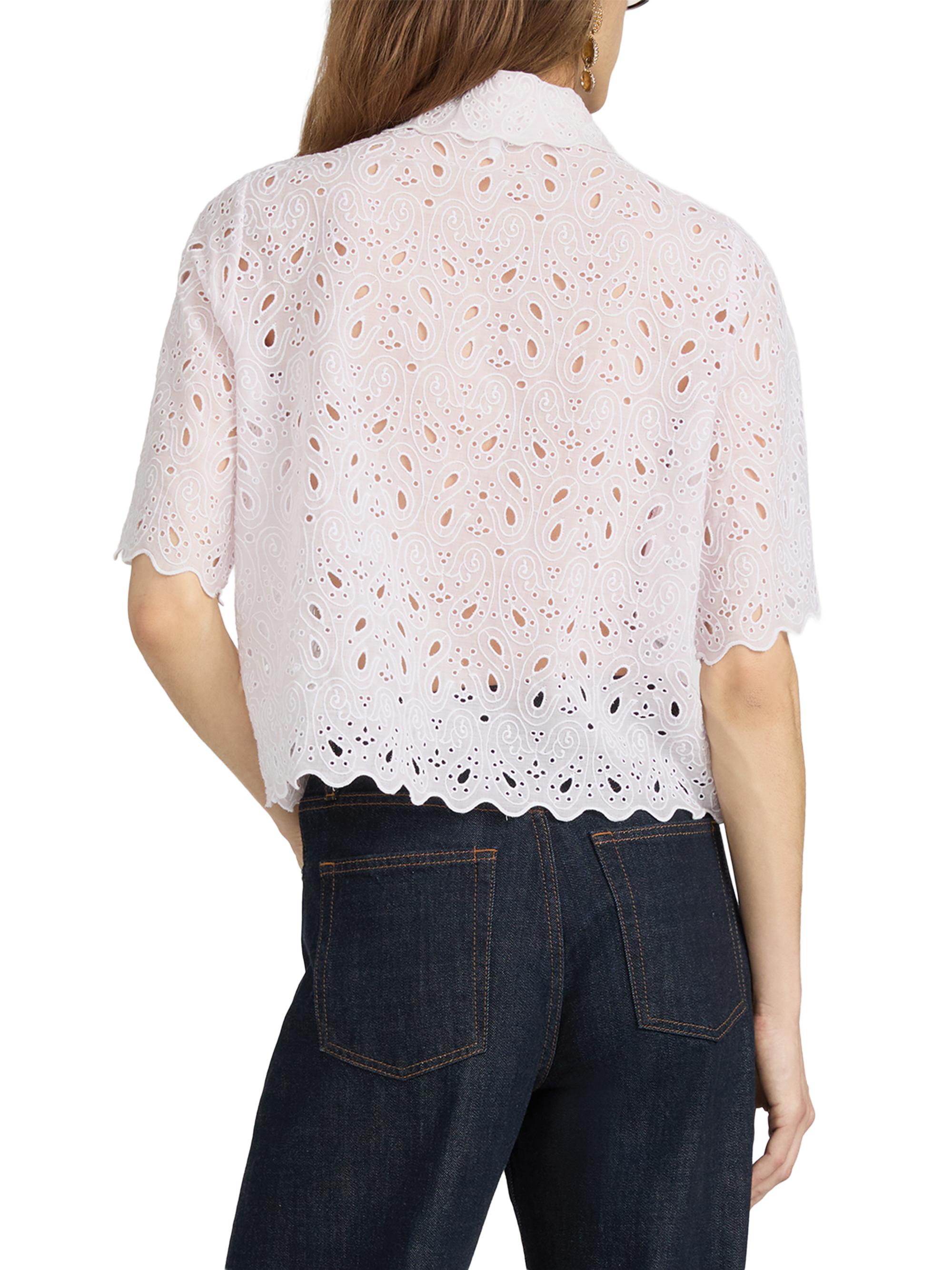 FRAME Women's Paisley Eyelet Crop Shirt - Bubble Gum | Thumbnail 6