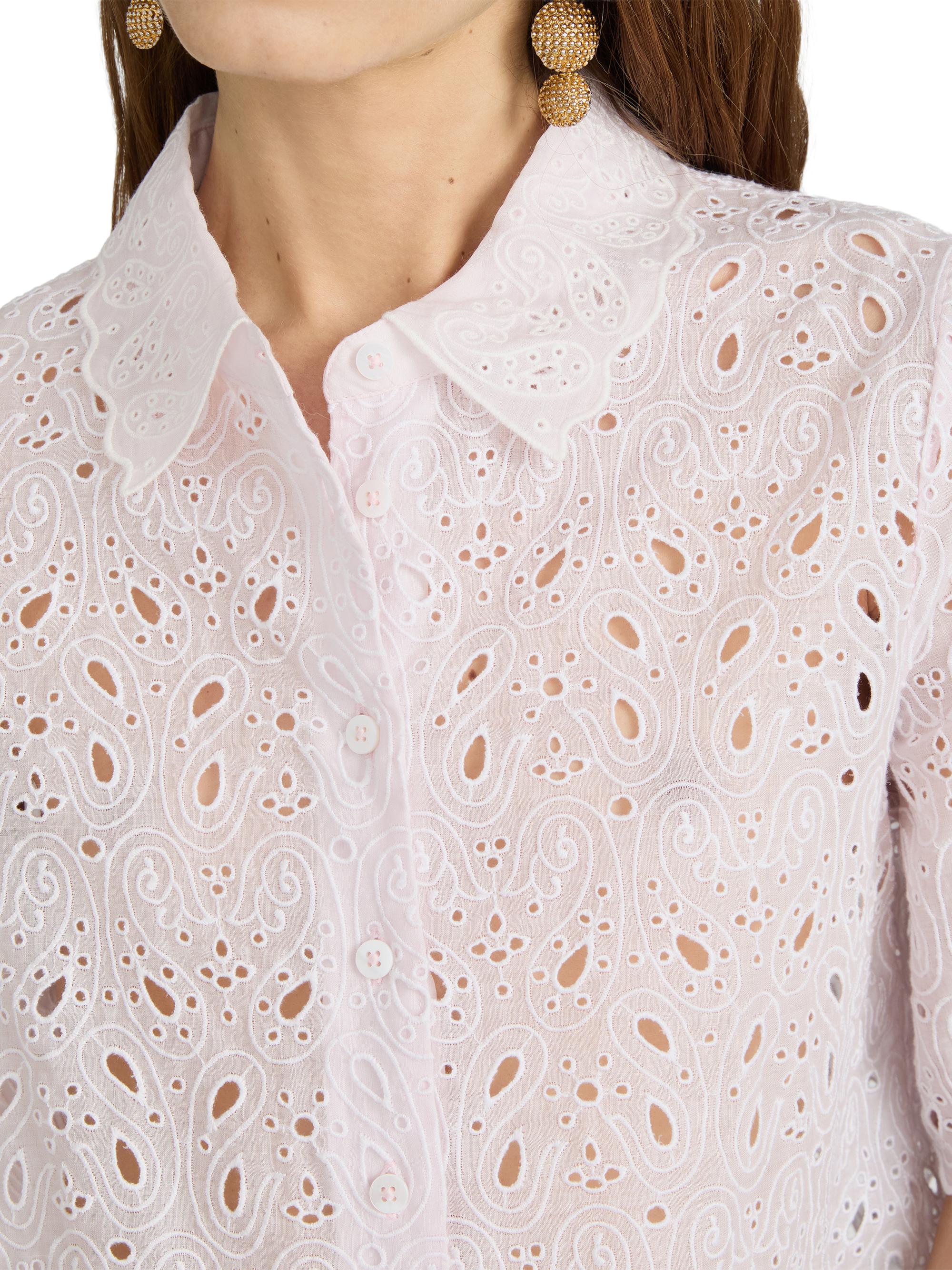 FRAME Women's Paisley Eyelet Crop Shirt - Bubble Gum | Thumbnail 7