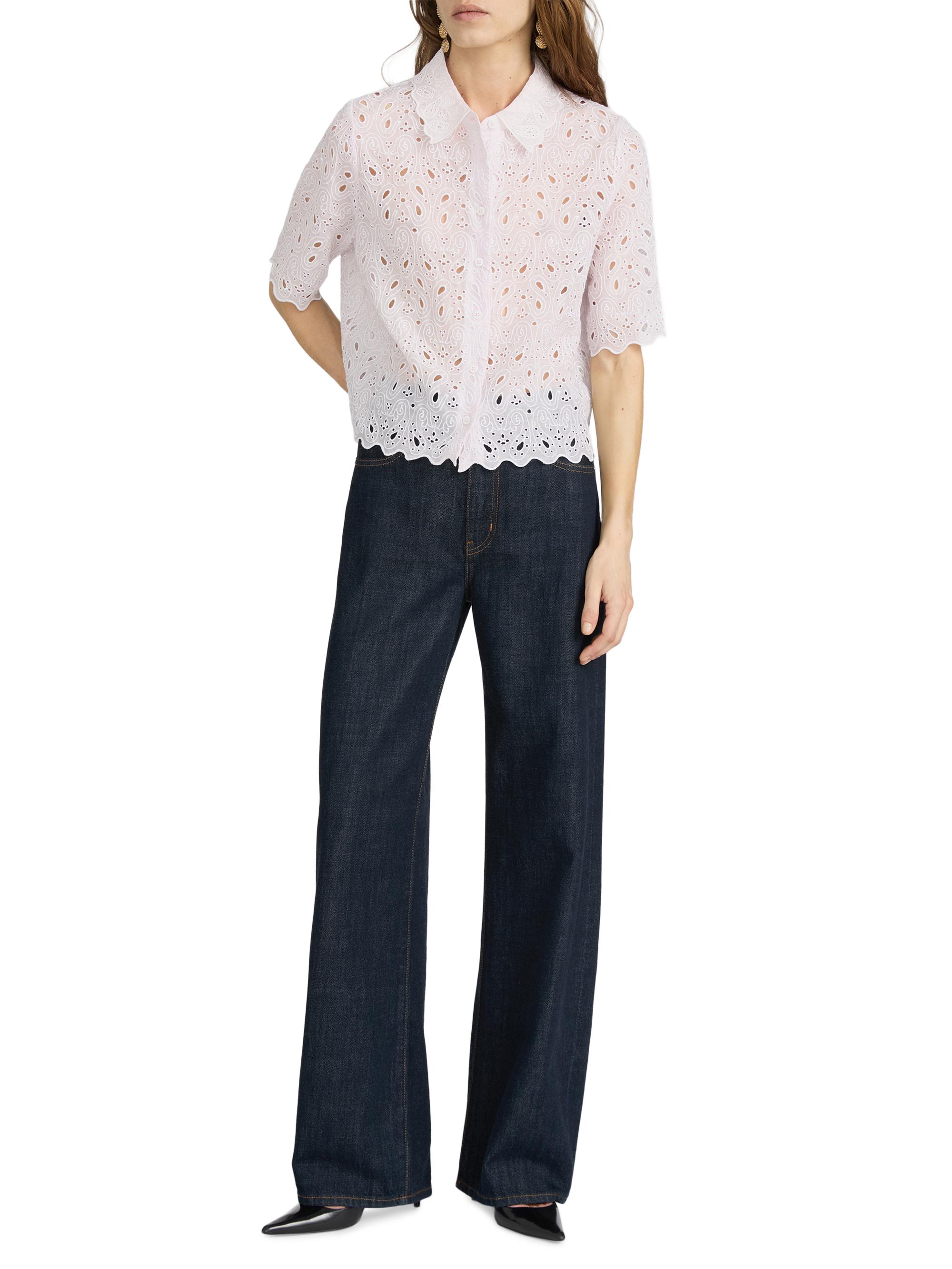 FRAME Women's Paisley Eyelet Crop Shirt - Bubble Gum | Thumbnail 2