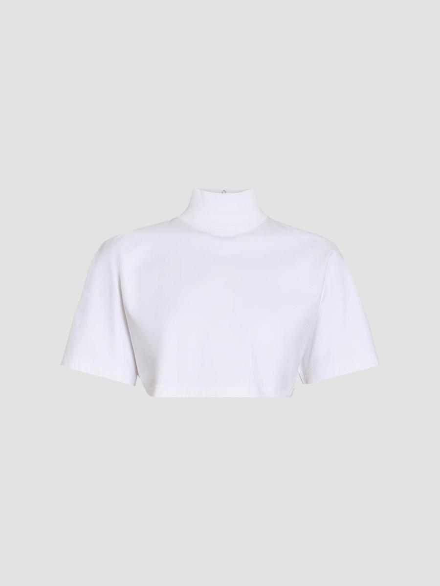 ALAÏA Turtleneck Cotton Jersey Crop T-Shirt | Saks Fifth Avenue
