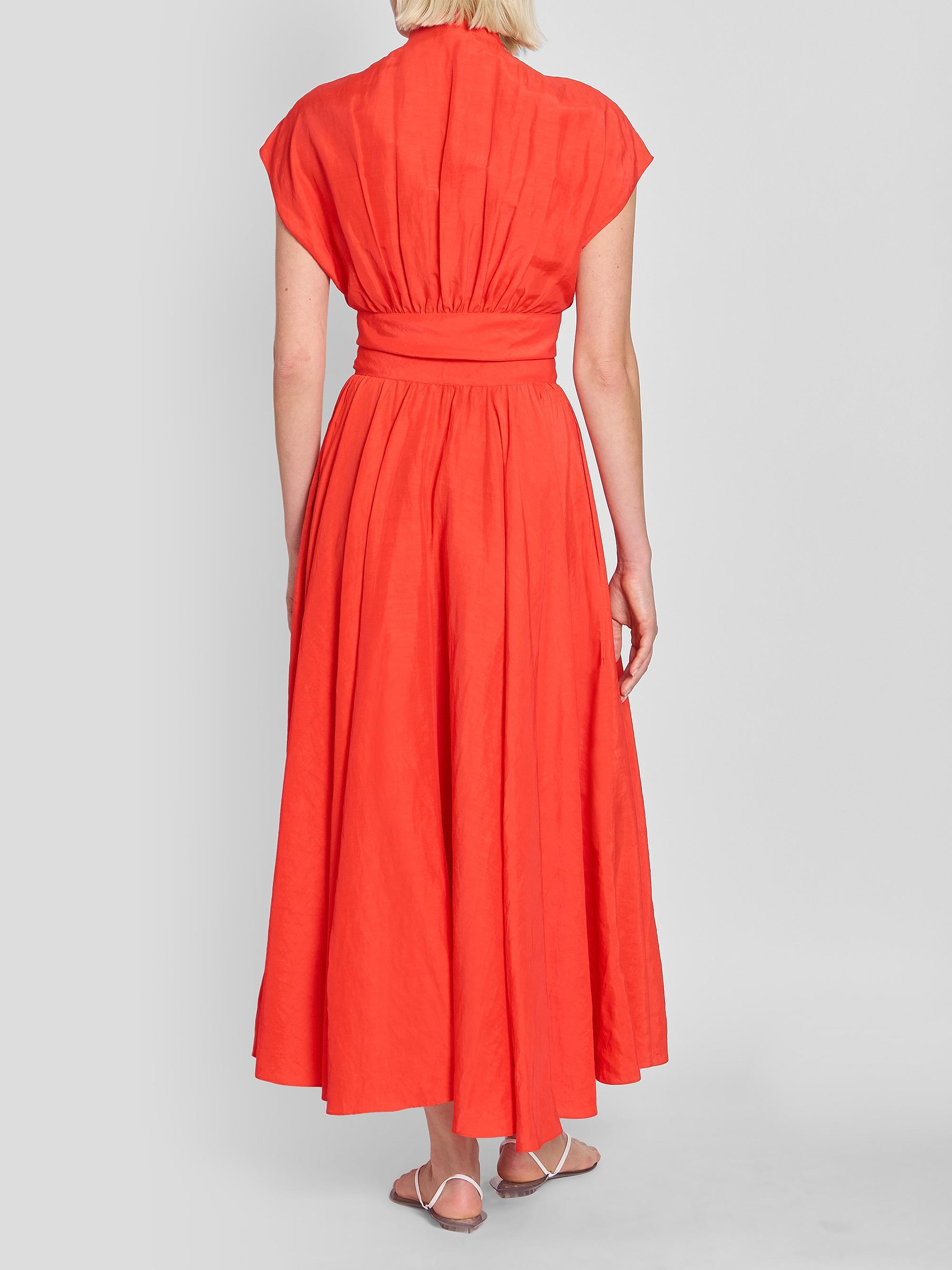 ALAIA Women's Plunging Knotted Linen-Blend Midi Dress - Rouge Vermillon | Thumbnail 3