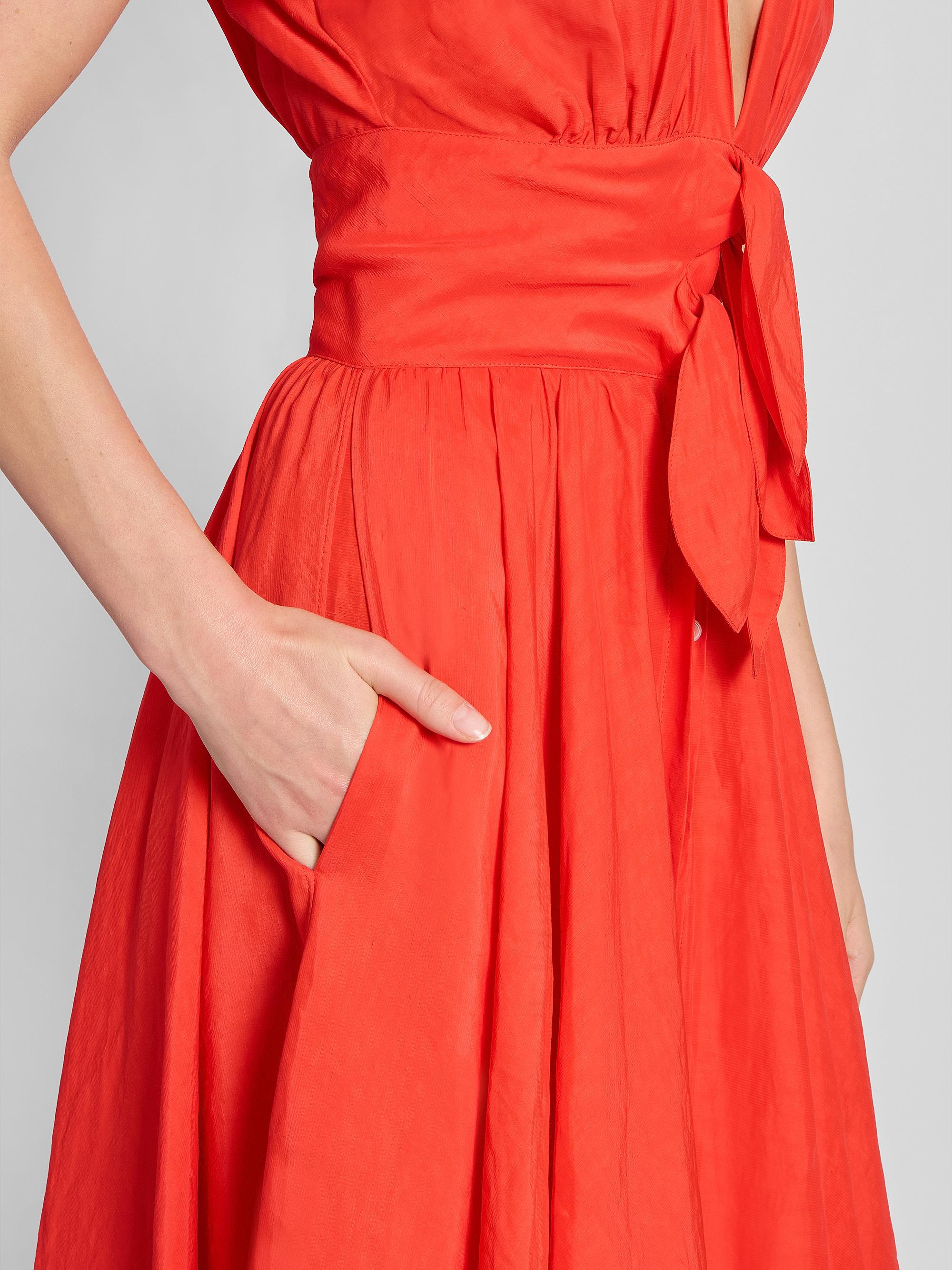 ALAIA Women's Plunging Knotted Linen-Blend Midi Dress - Rouge Vermillon | Thumbnail 5