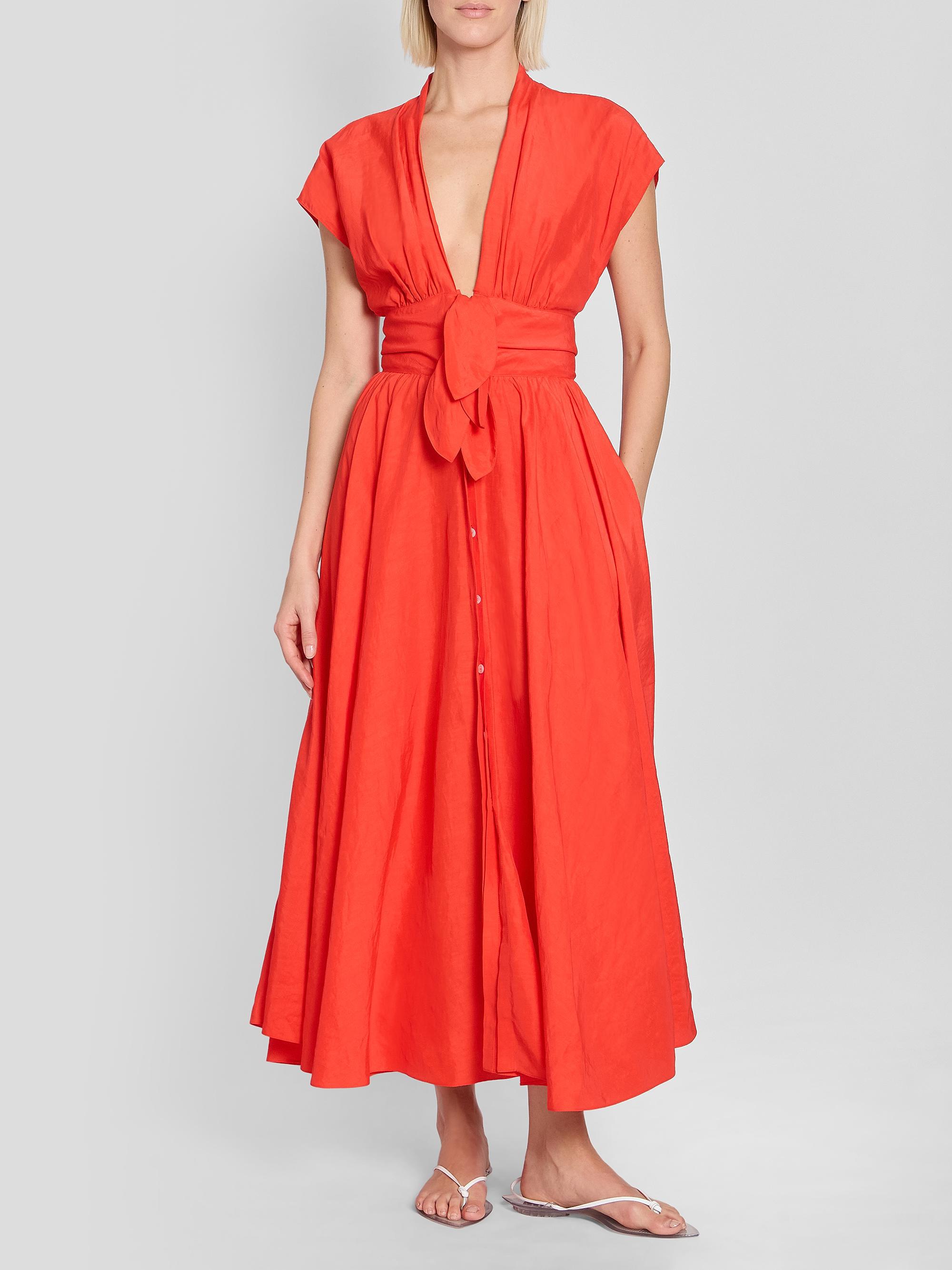 ALAIA Women's Plunging Knotted Linen-Blend Midi Dress - Rouge Vermillon | Thumbnail 2