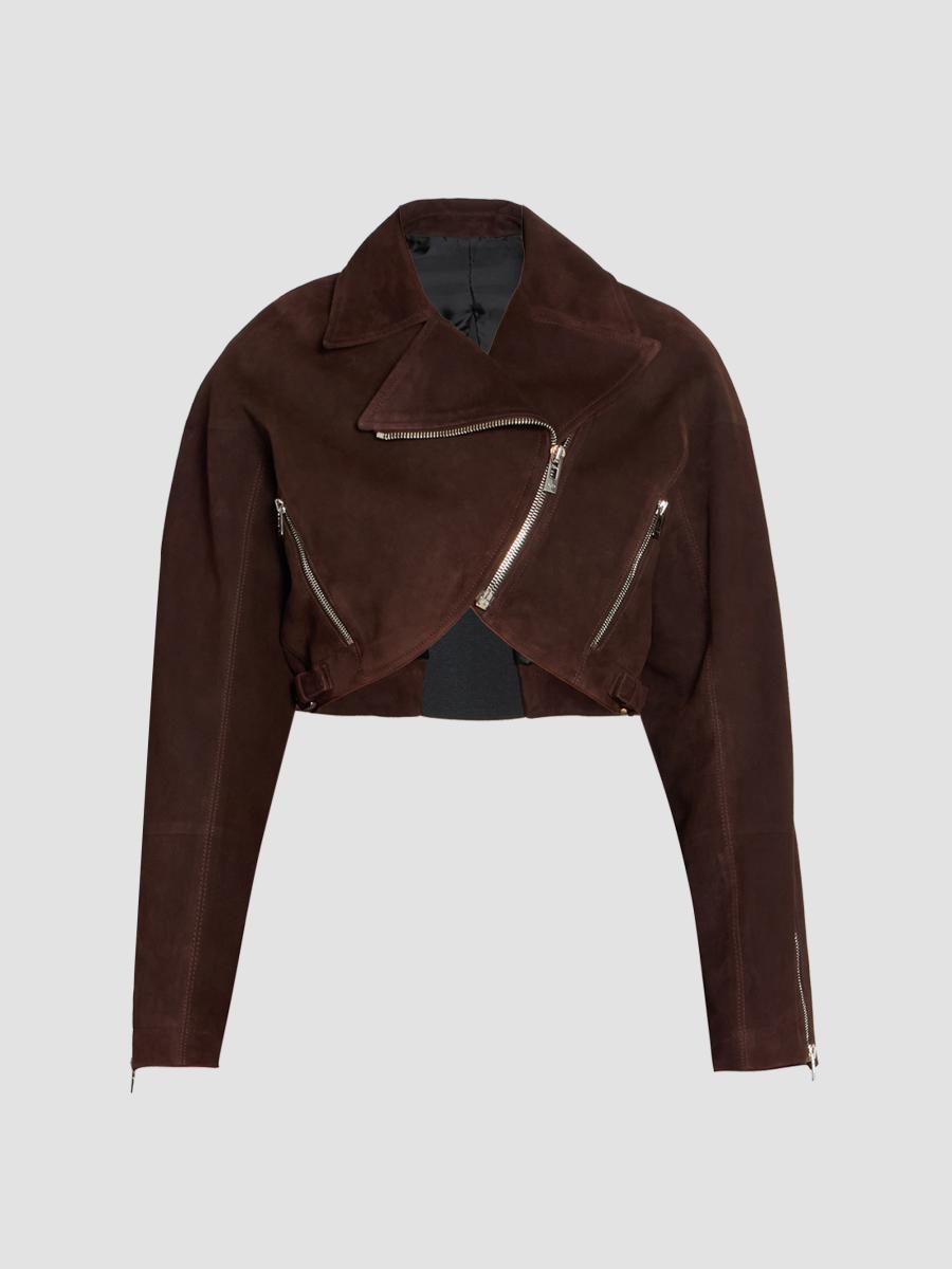 Alaïa Women's Suede Crop Biker Jacket In Chocolate