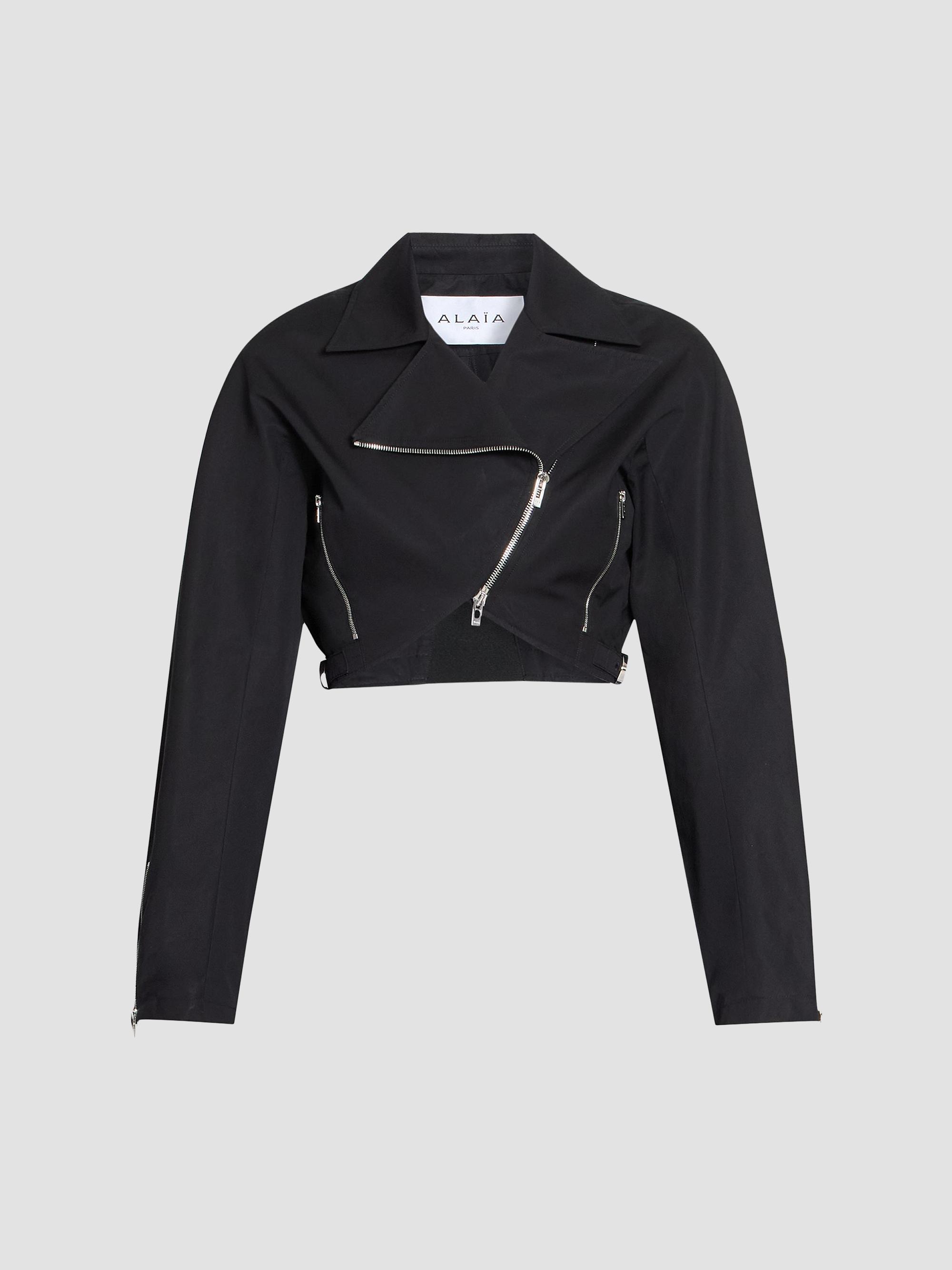 ALAIA Women's Cotton Poplin Crop Biker Jacket - Noir Alaia | Thumbnail 6