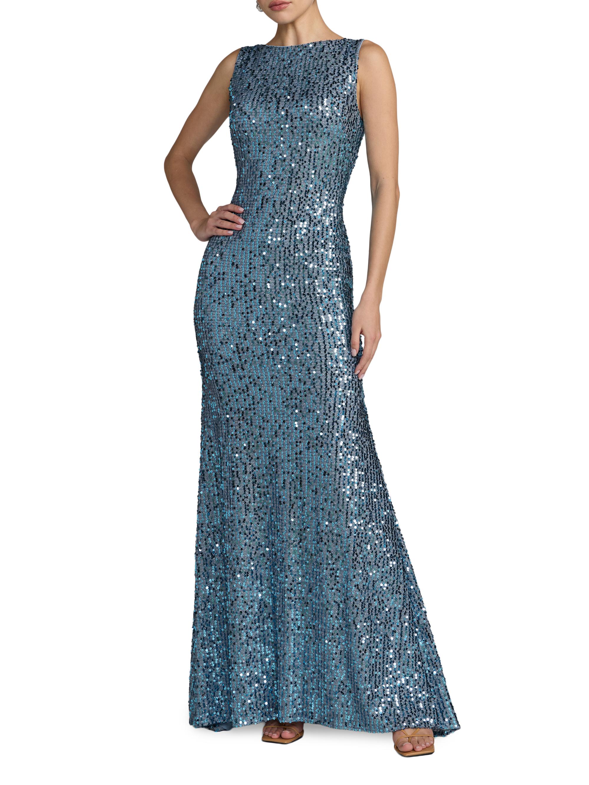 Mac Duggal Women's Petite Sequined Cowlback Gown - Fusion Blue