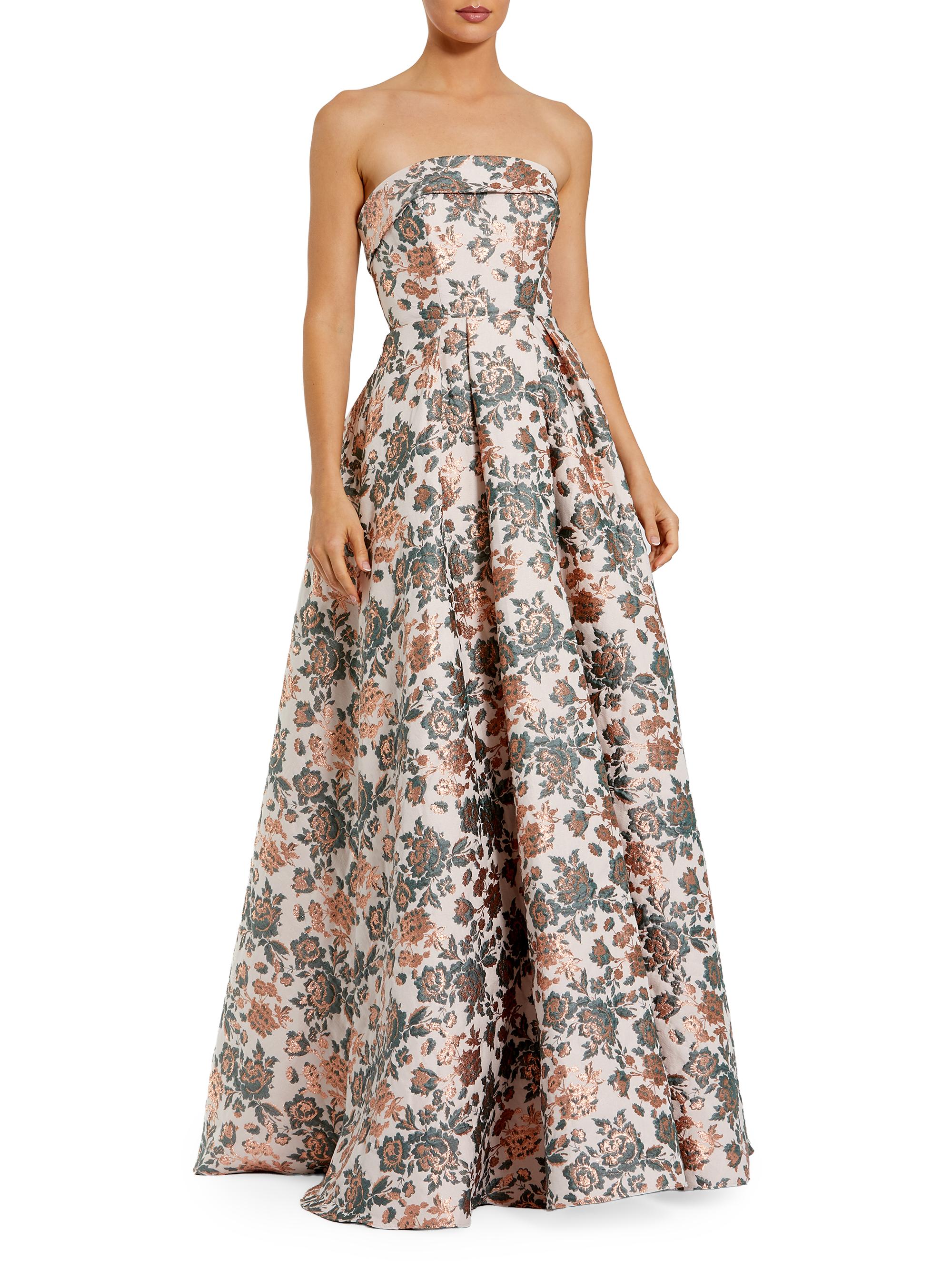 Mac Duggal Women's Petite Floral Brocade Strapless A-Line Gown - Gold Multi