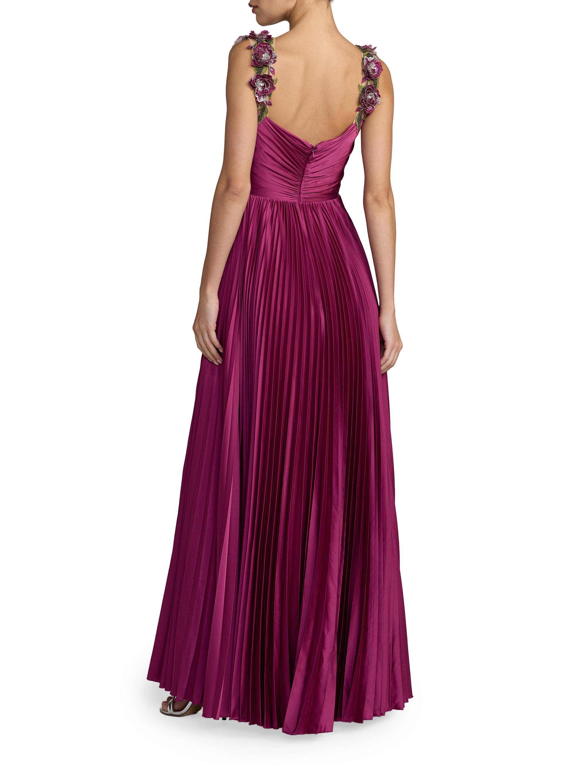 Mac Duggal Women's Petite Charmeuse Floral Strap A-Line Gown - Magenta | Thumbnail 2
