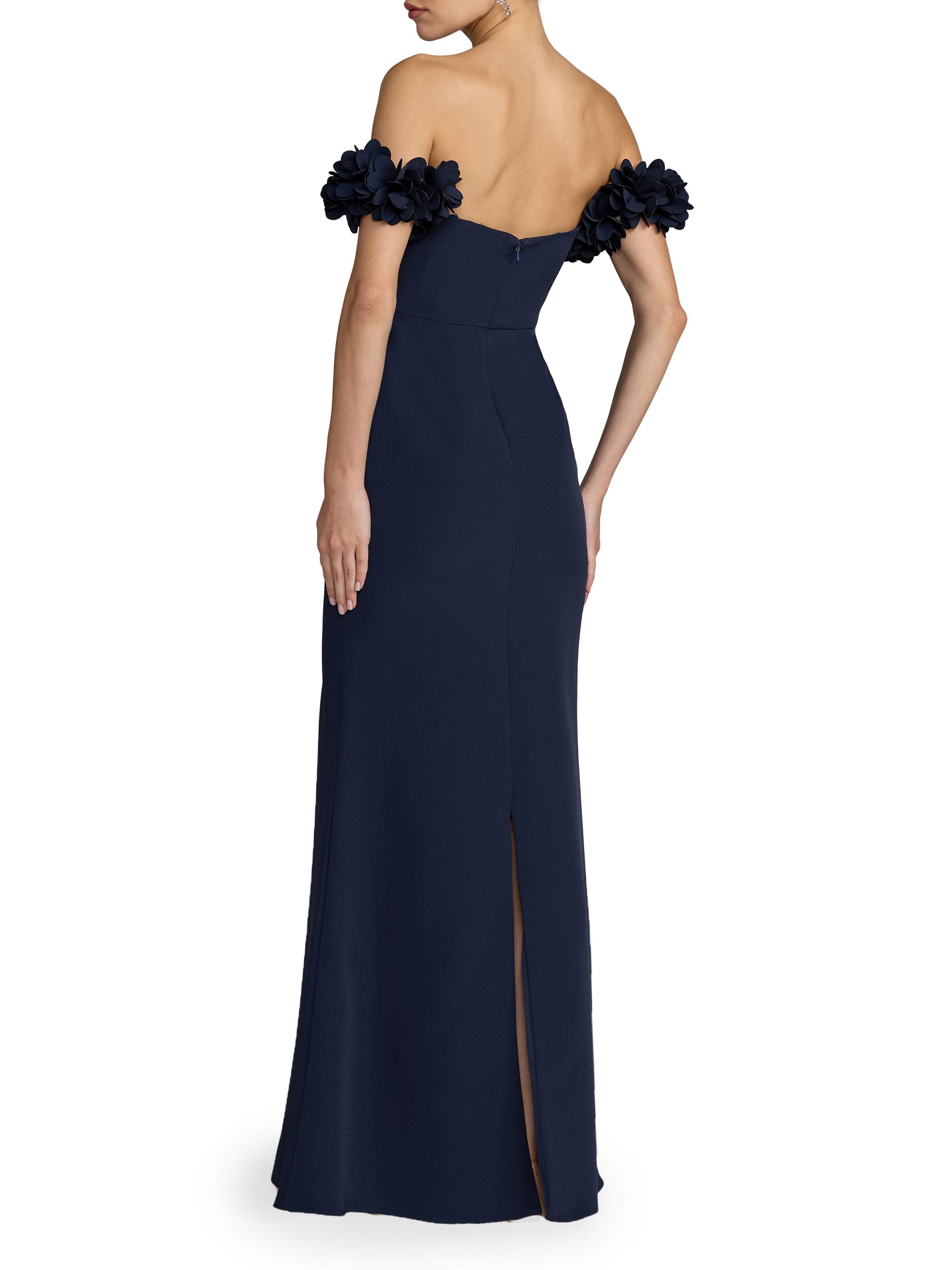 Mac Duggal Women's Petite 3D Floral Crepe Off-the-Shoulder Mermaid Gown - Midnight | Thumbnail 2