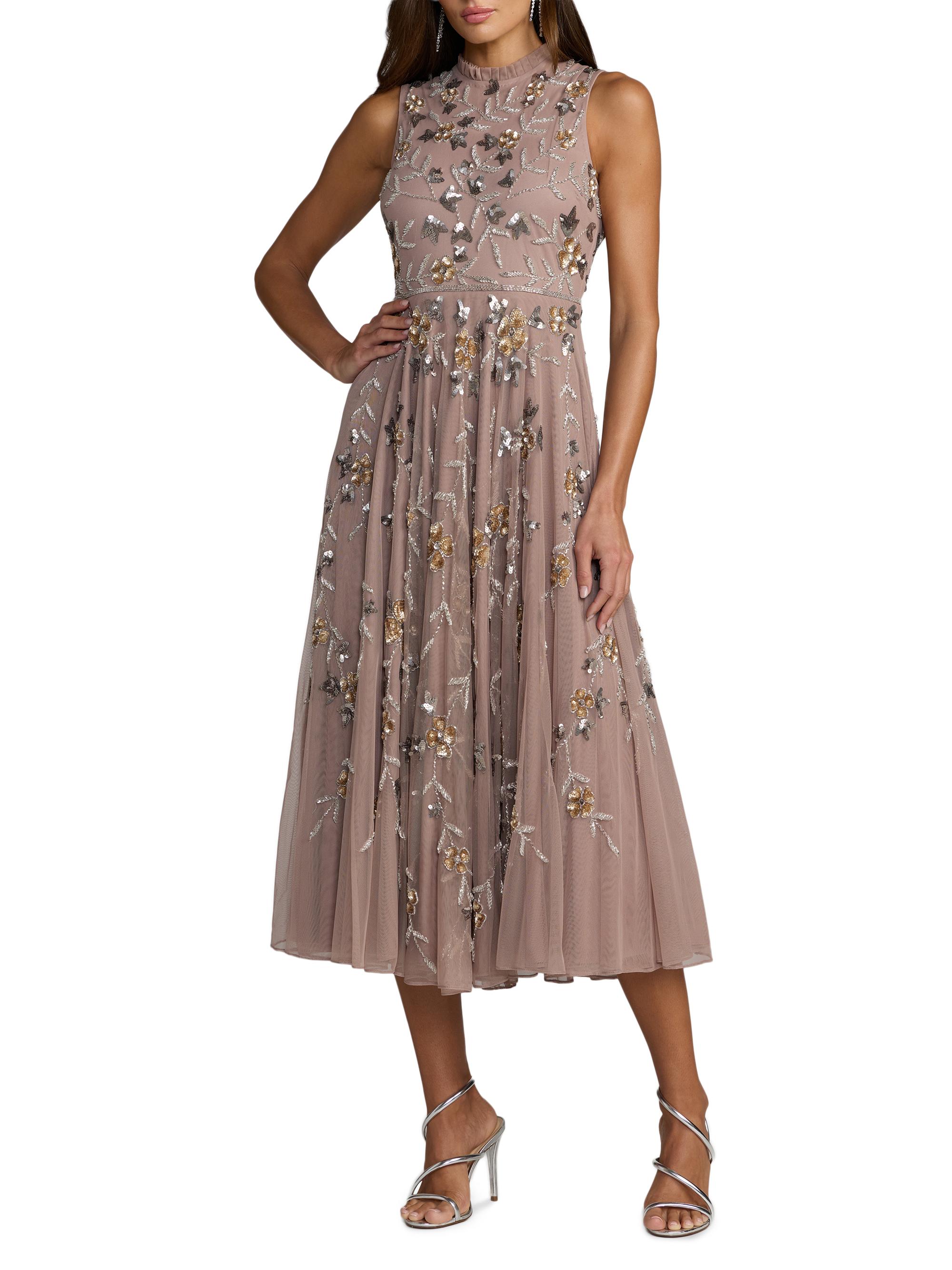 Mac Duggal Women's Petite Floral Embellished Cocktail Dress - Taupe