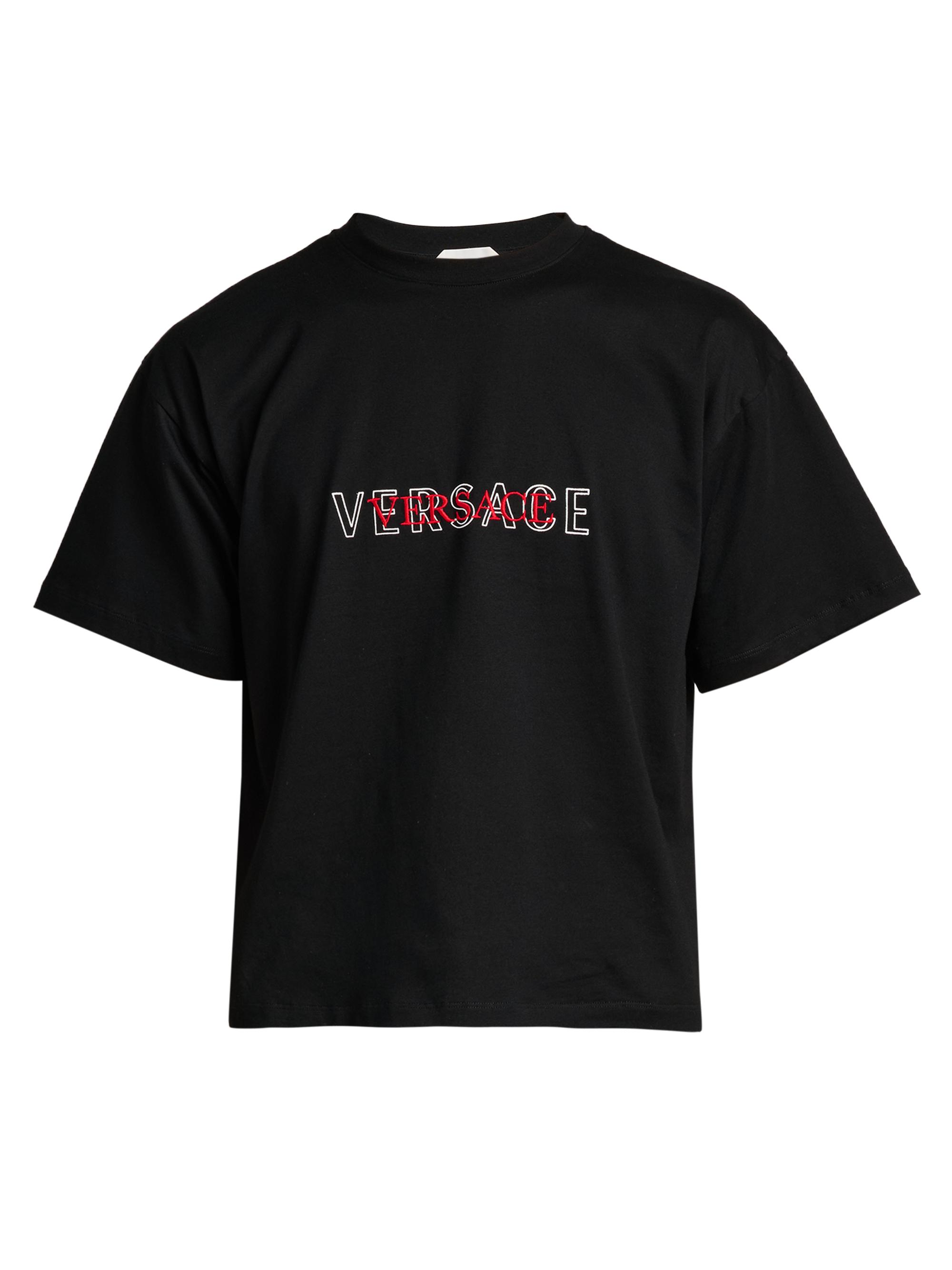 Versace Men's Logo-Embroidered Cotton T-Shirt - Black - Women's Clothing