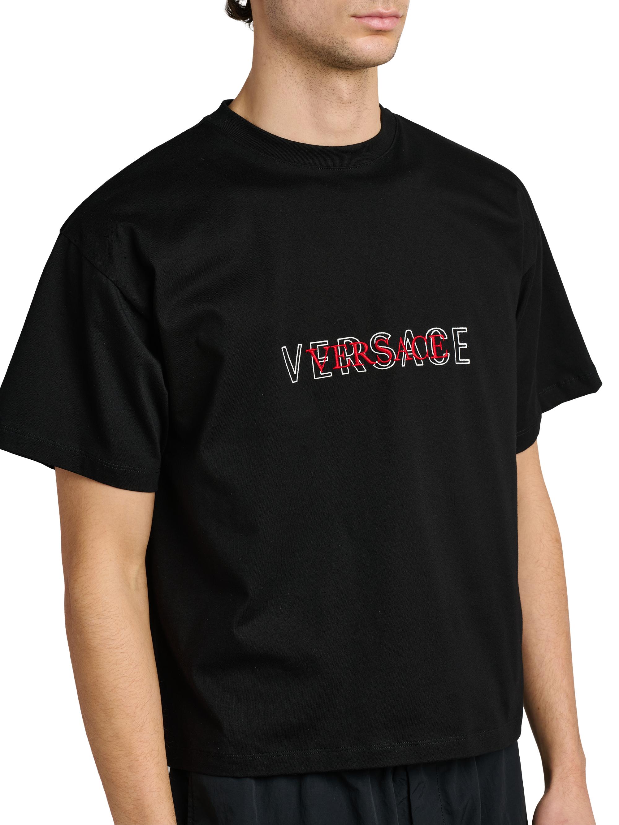 Versace Men's Logo-Embroidered Cotton T-Shirt - Black | Thumbnail 6