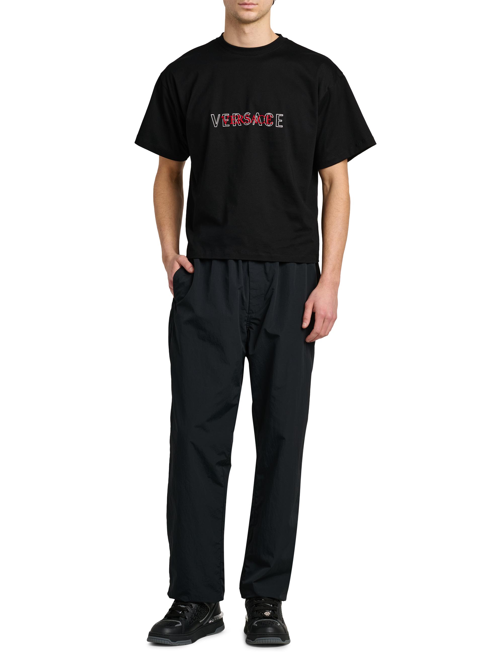 Versace Men's Logo-Embroidered Cotton T-Shirt - Black | Thumbnail 2