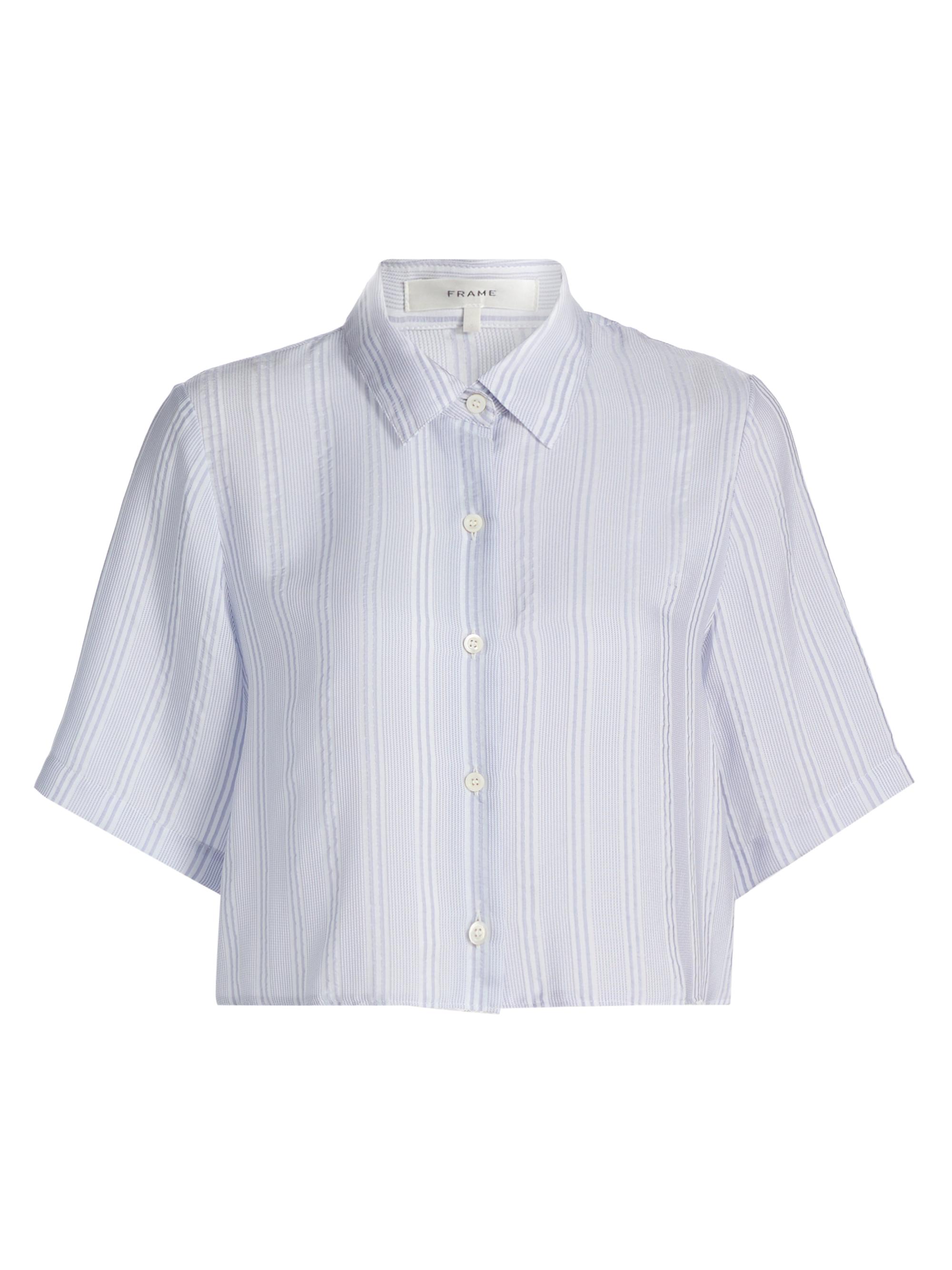 FRAME Women's Striped Silk Lace Crop Shirt - Chambray Multi