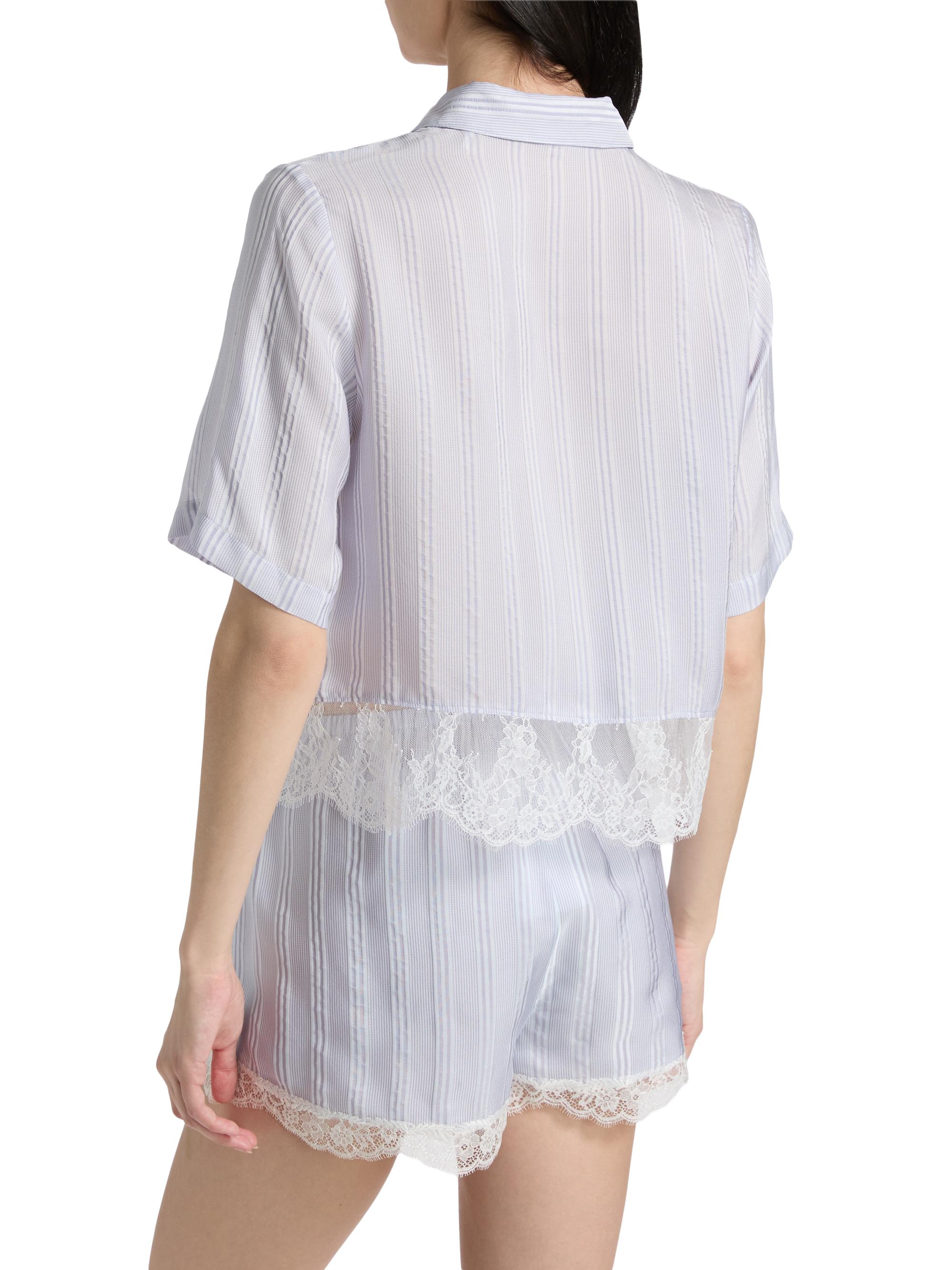 FRAME Women's Striped Silk Lace Crop Shirt - Chambray Multi | Thumbnail 5