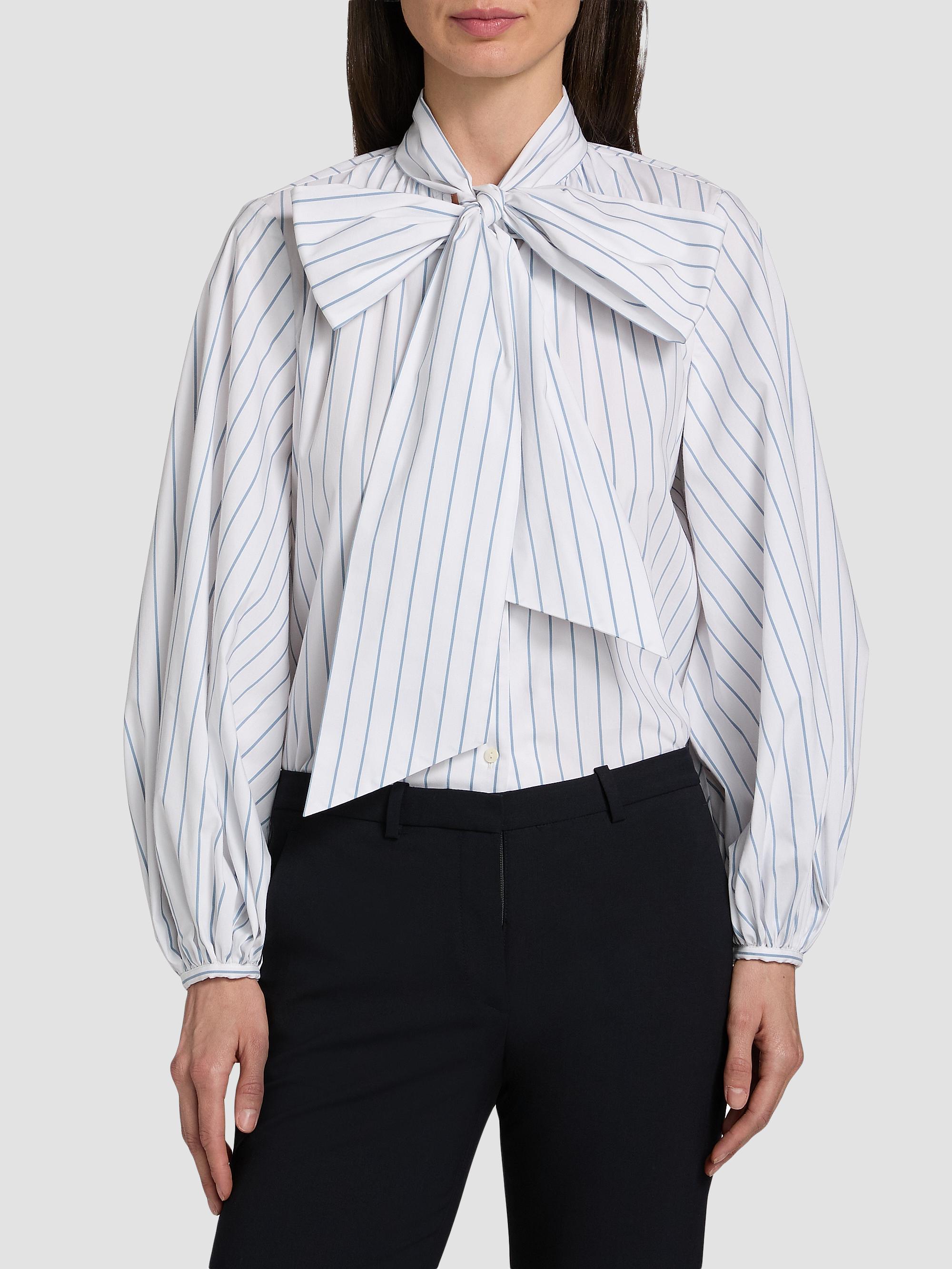 L'AGENCE Women's Deon Tie Neck Blouse - White Blue Stripe | Thumbnail 3