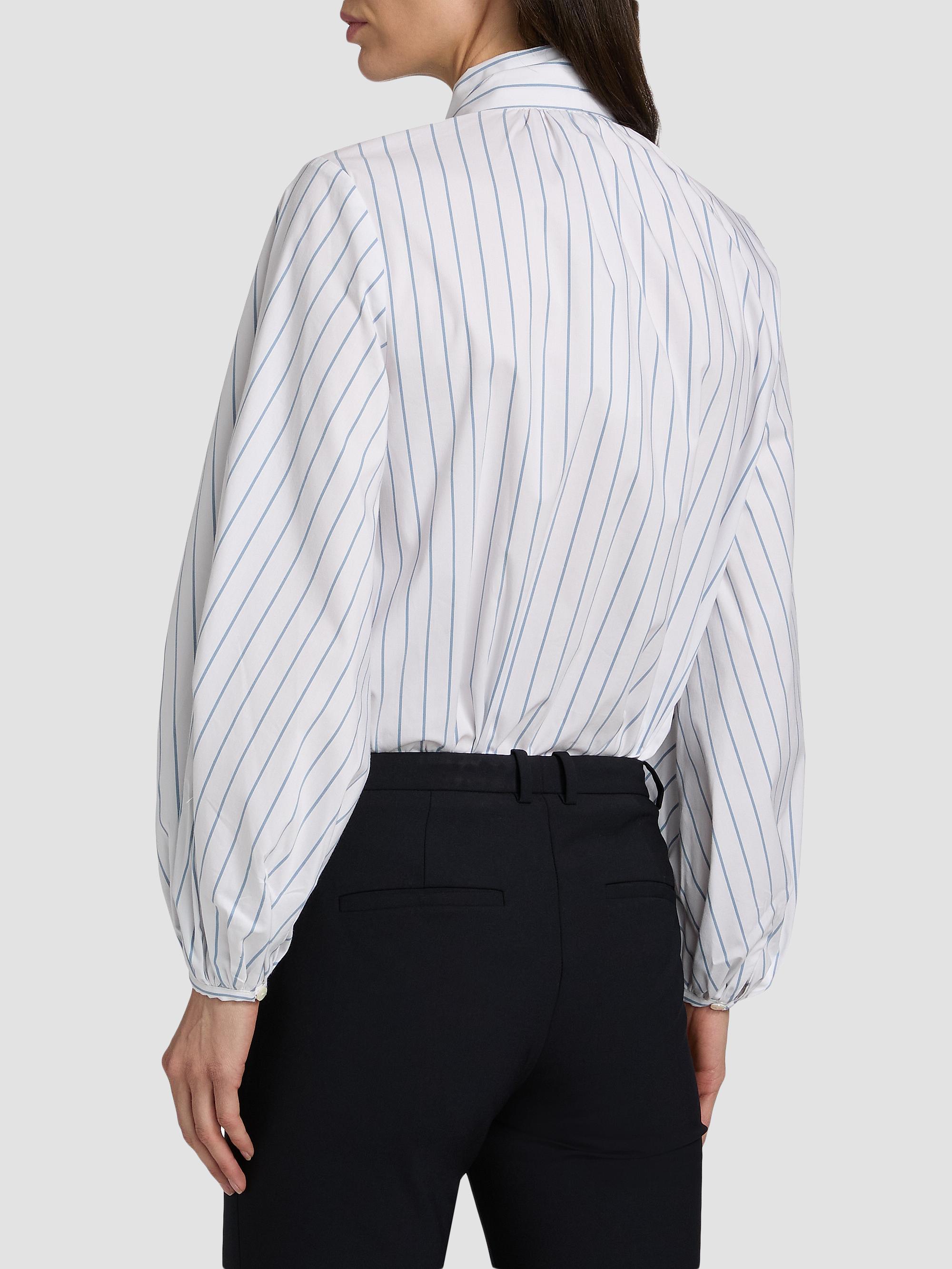 L'AGENCE Women's Deon Tie Neck Blouse - White Blue Stripe | Thumbnail 5