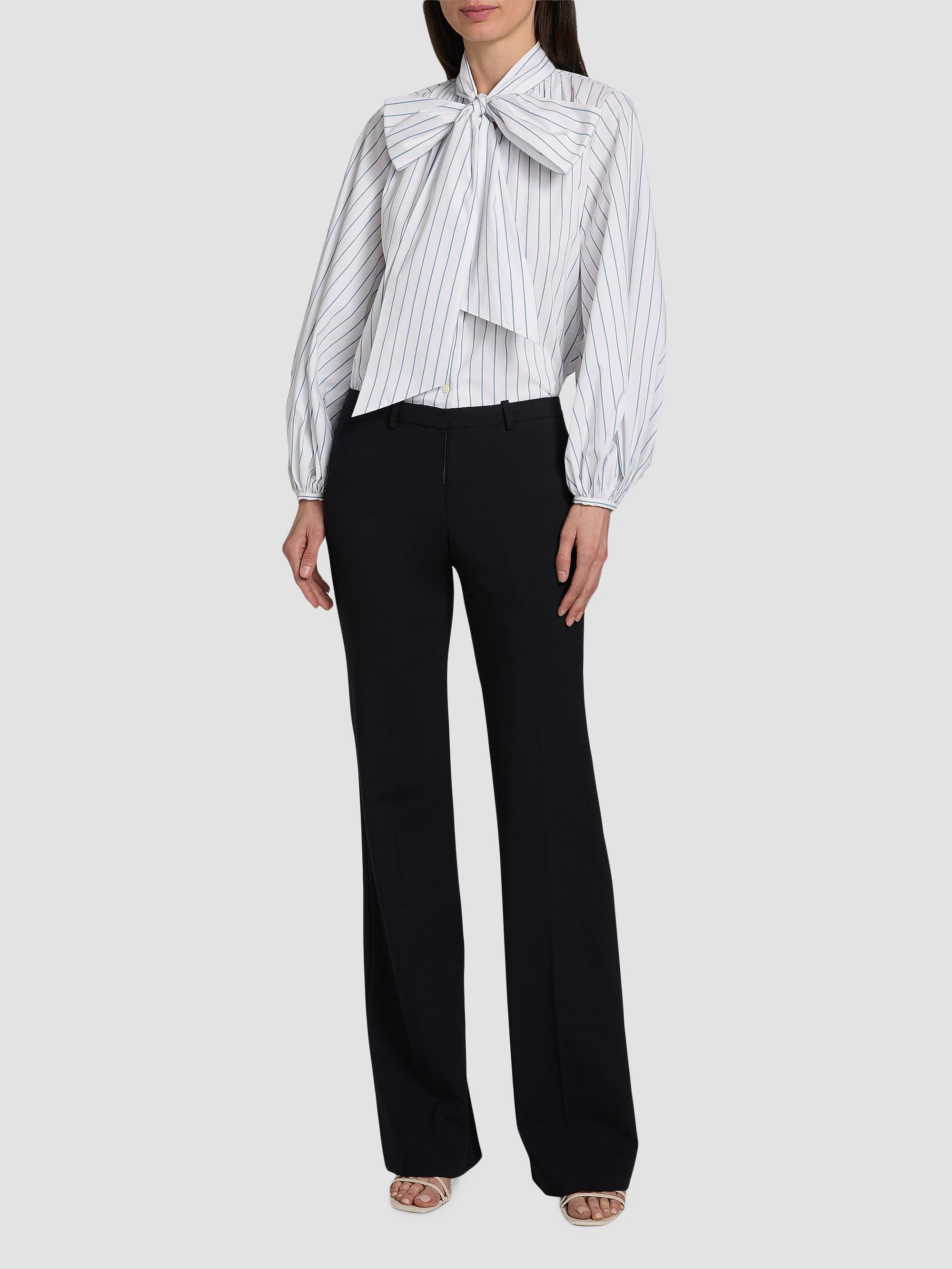 L'AGENCE Women's Deon Tie Neck Blouse - White Blue Stripe | Thumbnail 2
