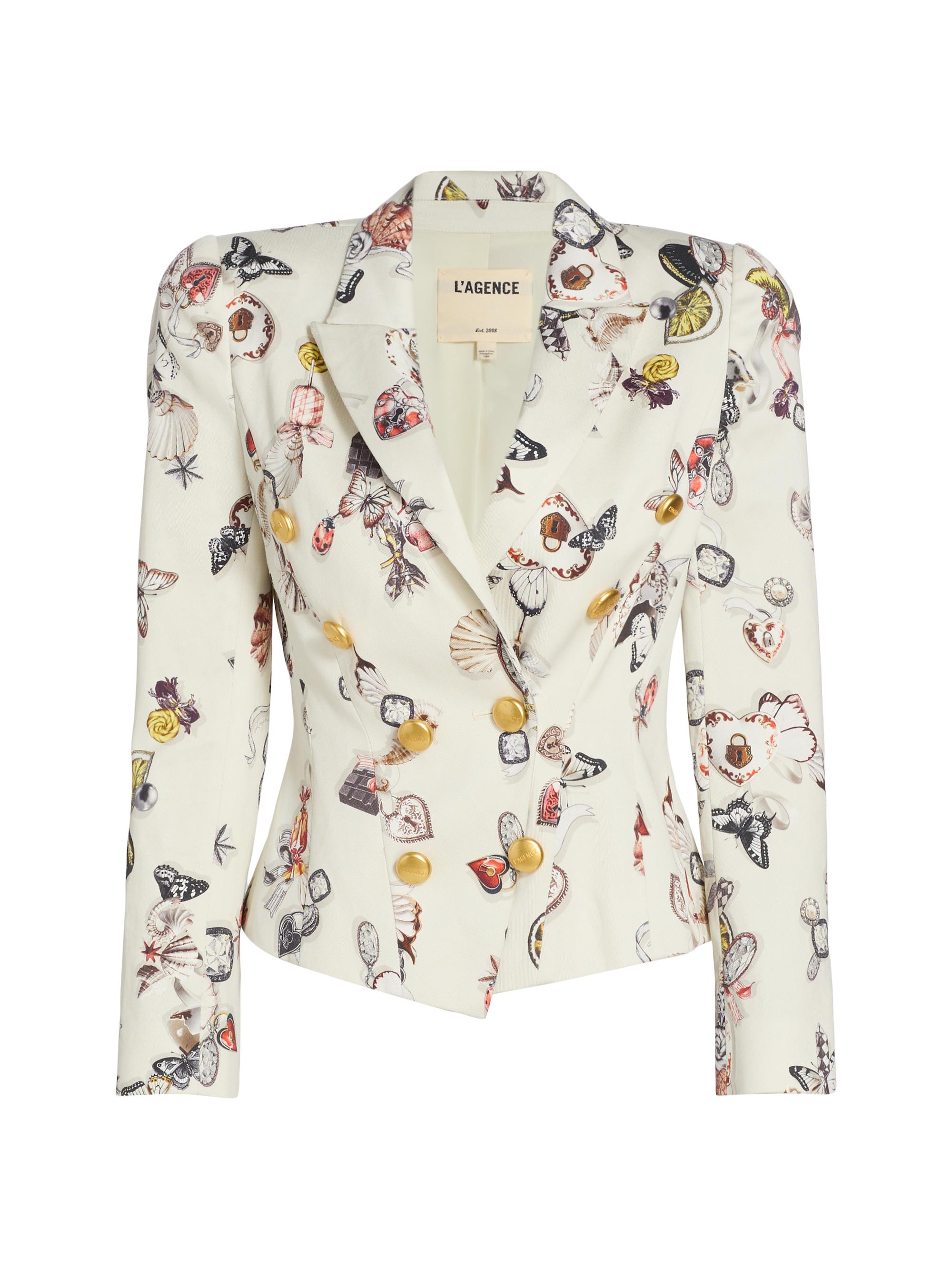 L'AGENCE Women's Bethany Printed Cotton Blazer - Ecru Lock Butterfly