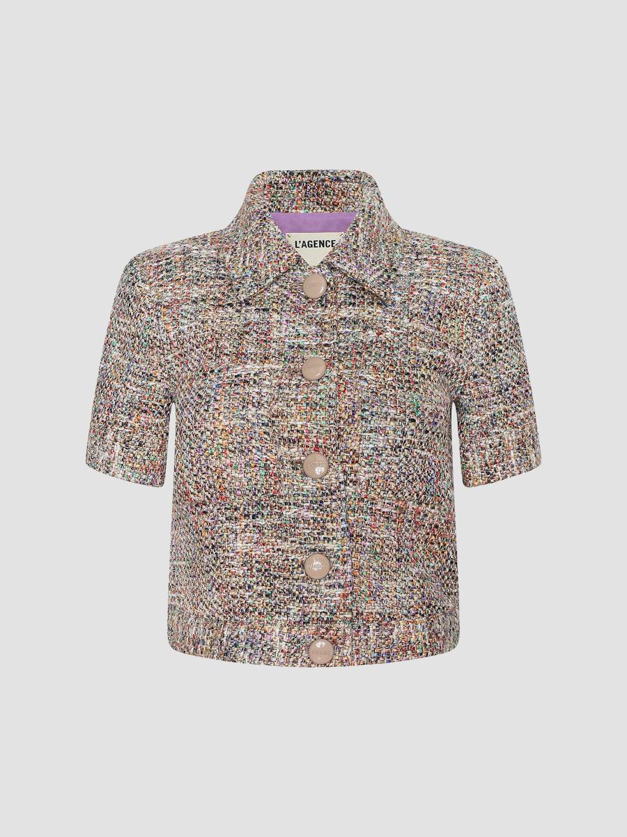 L'AGENCE Chita Short-Sleeve Crop Jacket | Saks Fifth Avenue