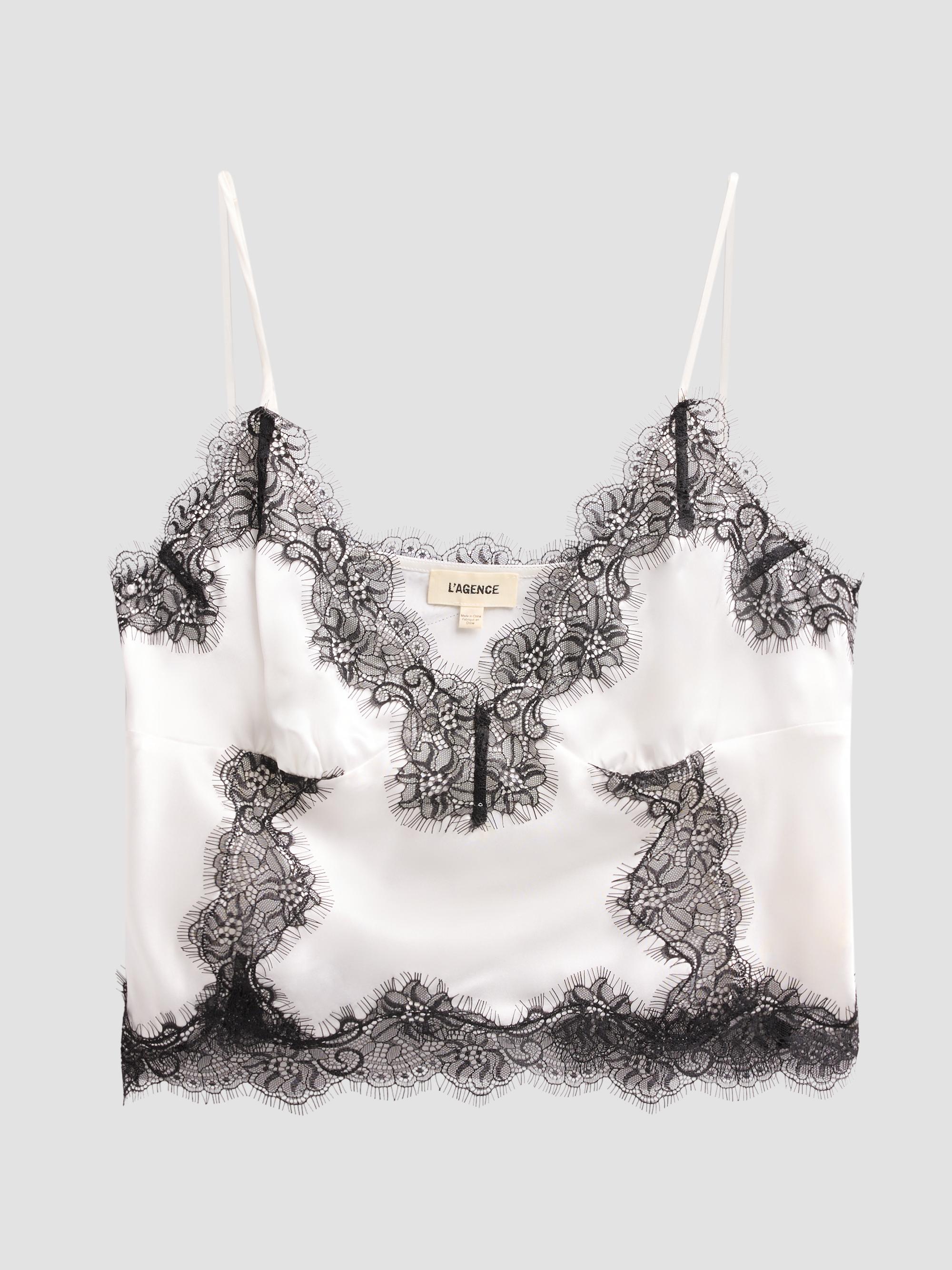 L'AGENCE Women's Kimber Lace-Detail Camisole - White Black | Thumbnail 6