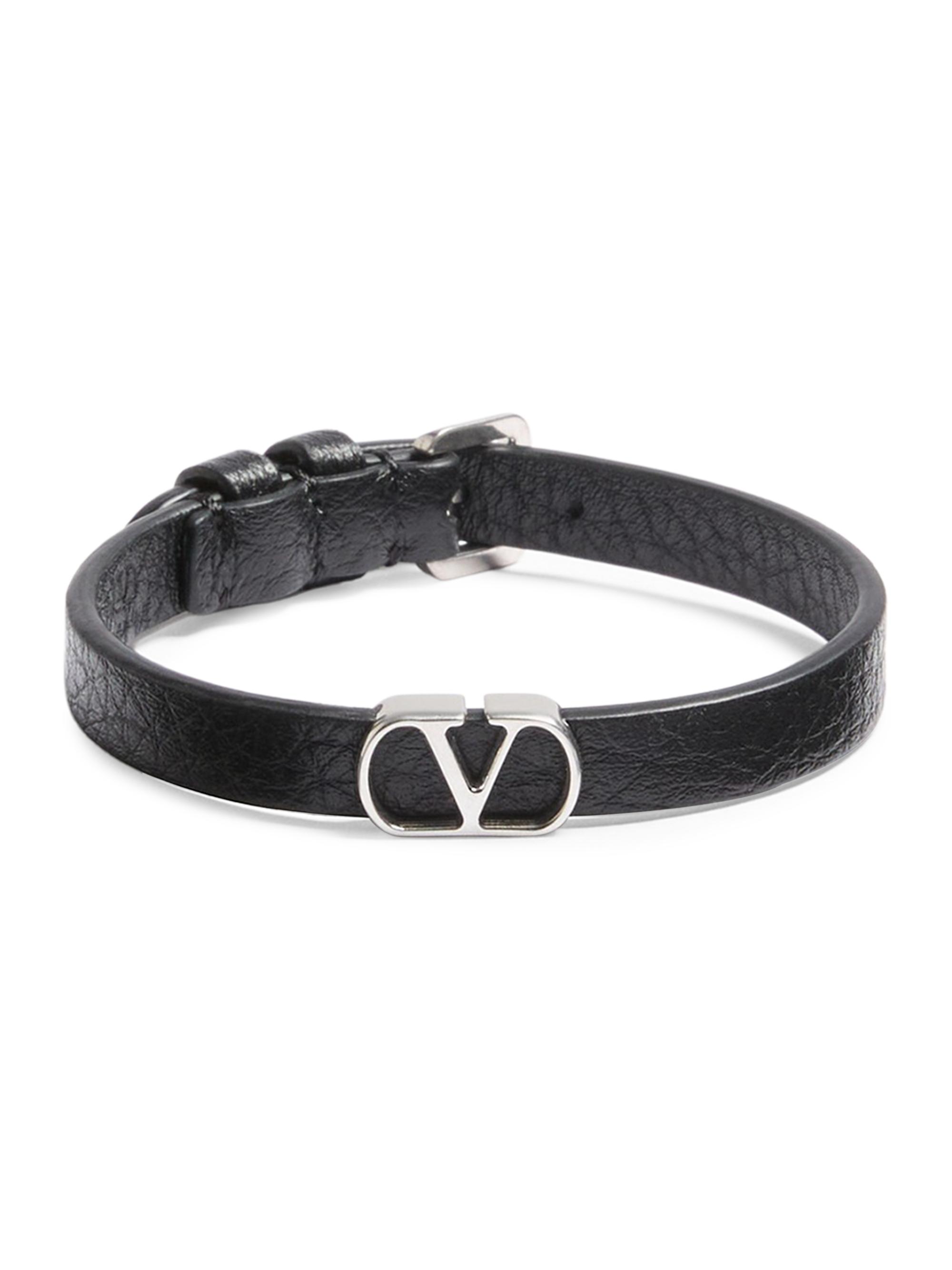 Valentino Garavani Men's VLogo Signature Grainy Calfskin Bracelet - Black