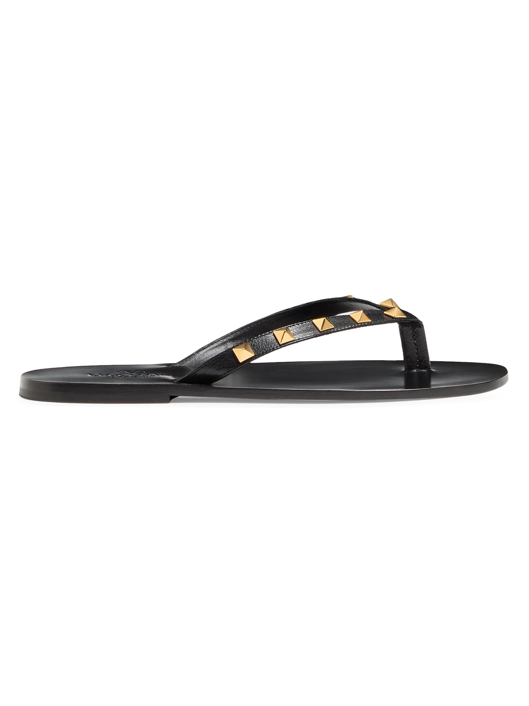 Valentino Garavani Men's Rockstud Kidskin Flip Flops - Black