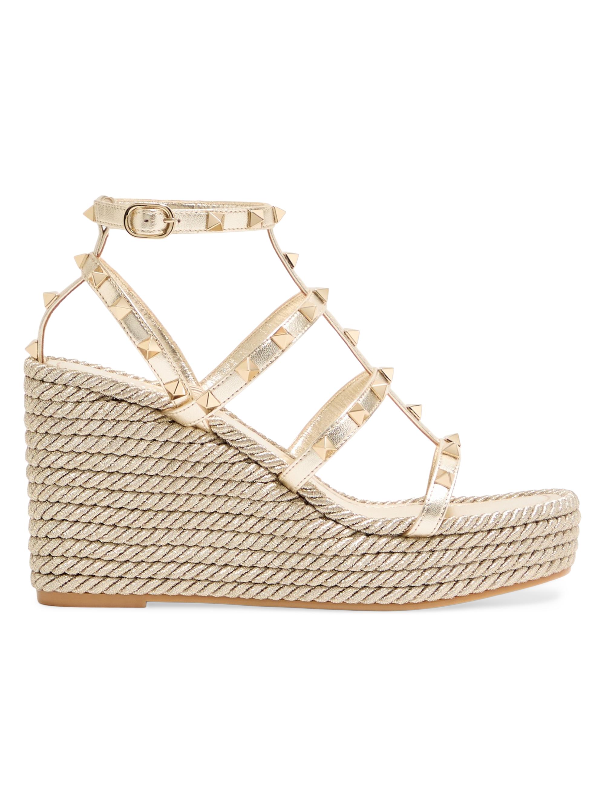 Valentino Garavani Women's Rockstud Laminated 95MM Nappa Wedge Sandals - Platinum