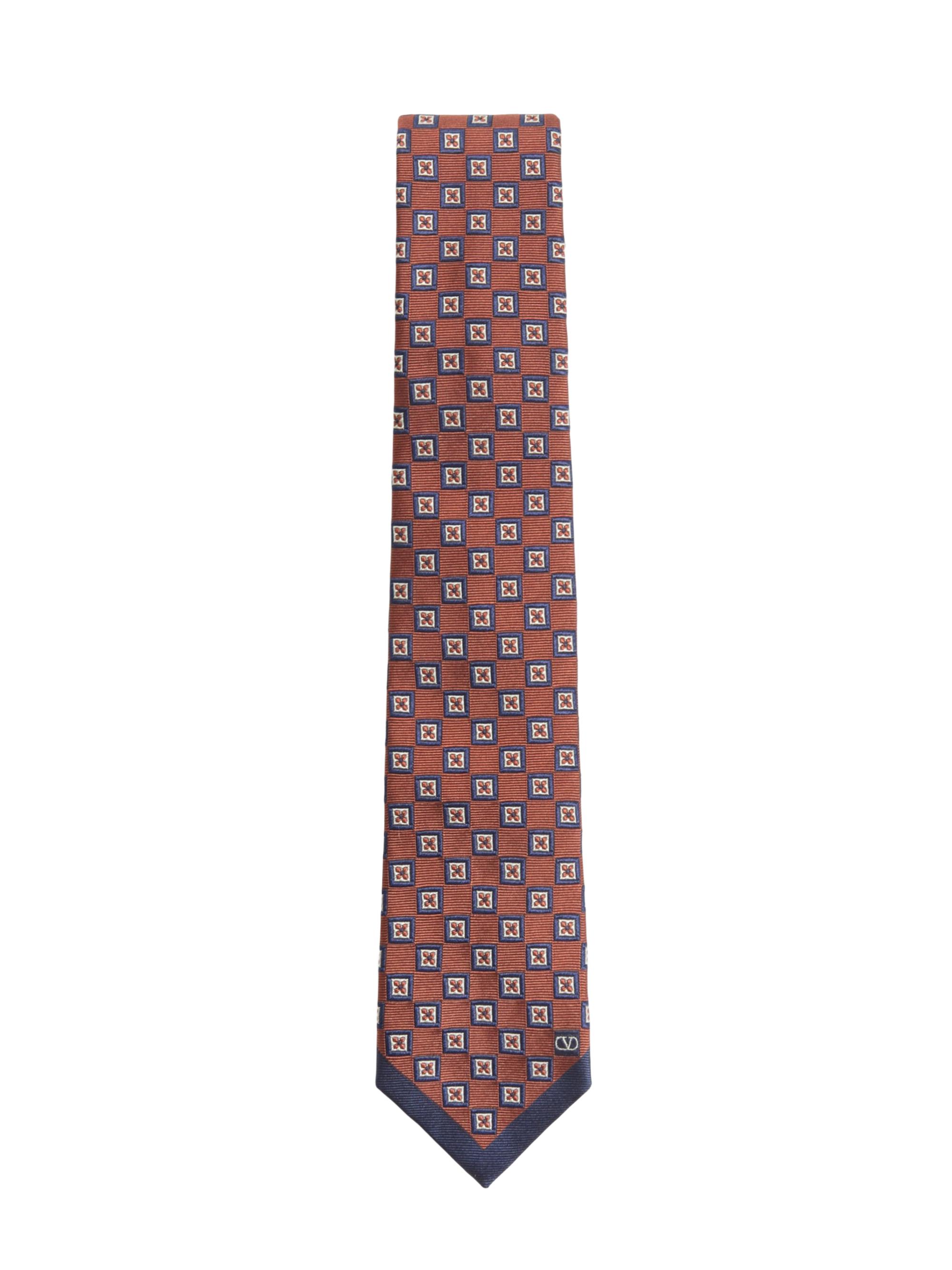 Valentino Garavani Men's Silk Jacquard Tie with Geometric Pattern - Orange Blue