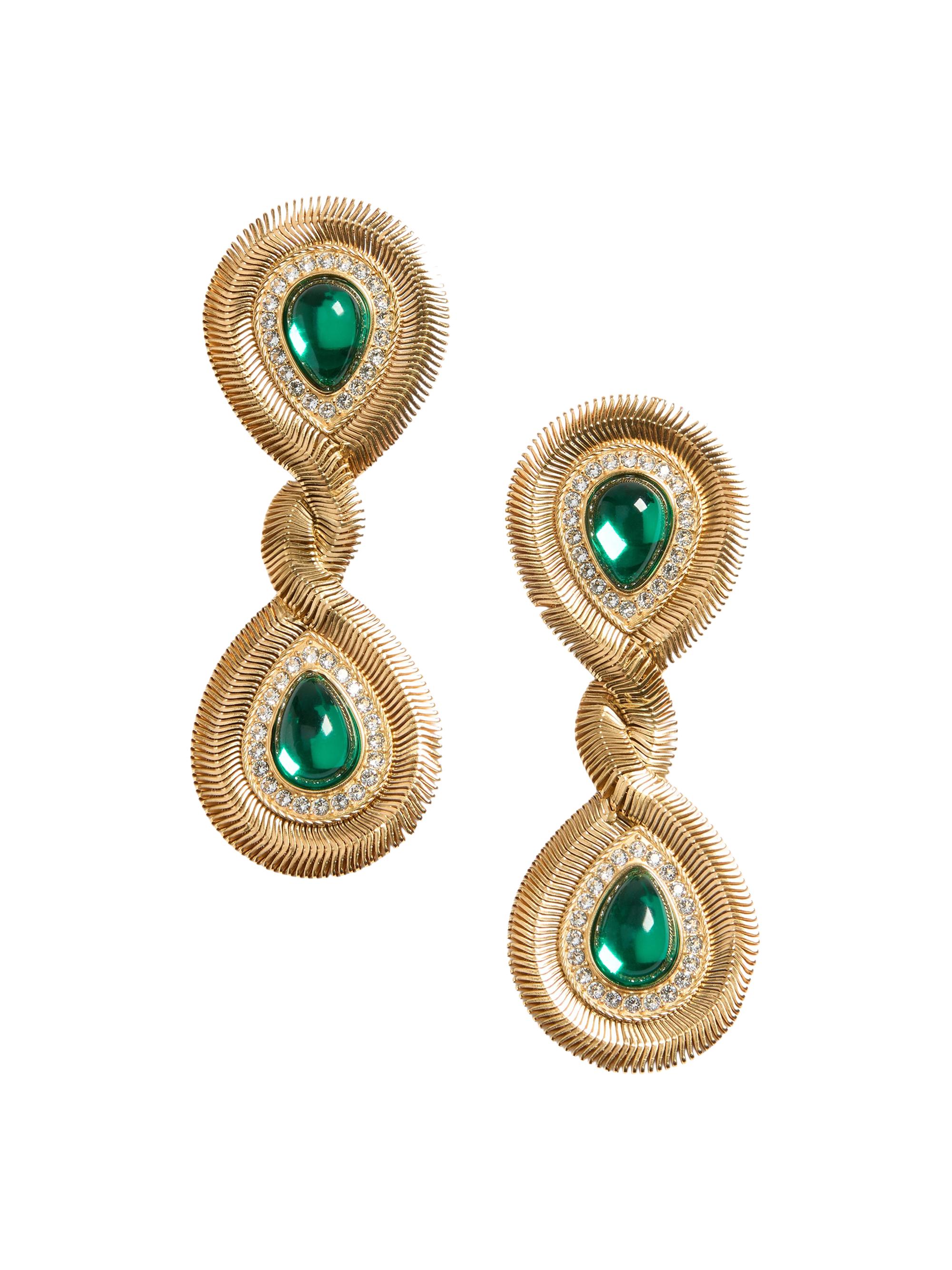 Valentino Garavani Women's Pas Plus Earrings in Metal, Resin, and Swarovski Crystals - Gold Emerald