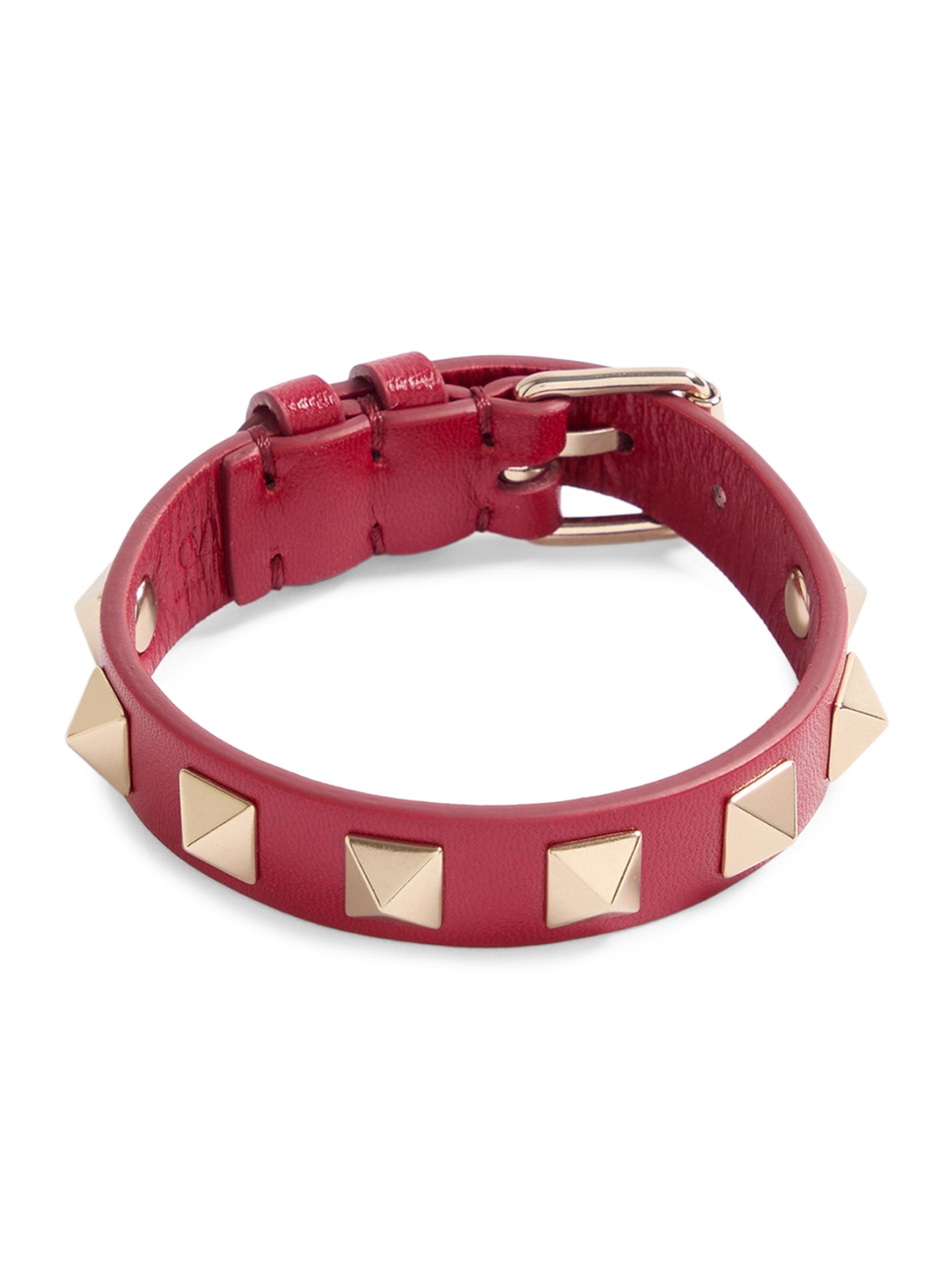 Valentino Garavani Women's Rockstud Leather Bracelet - Red