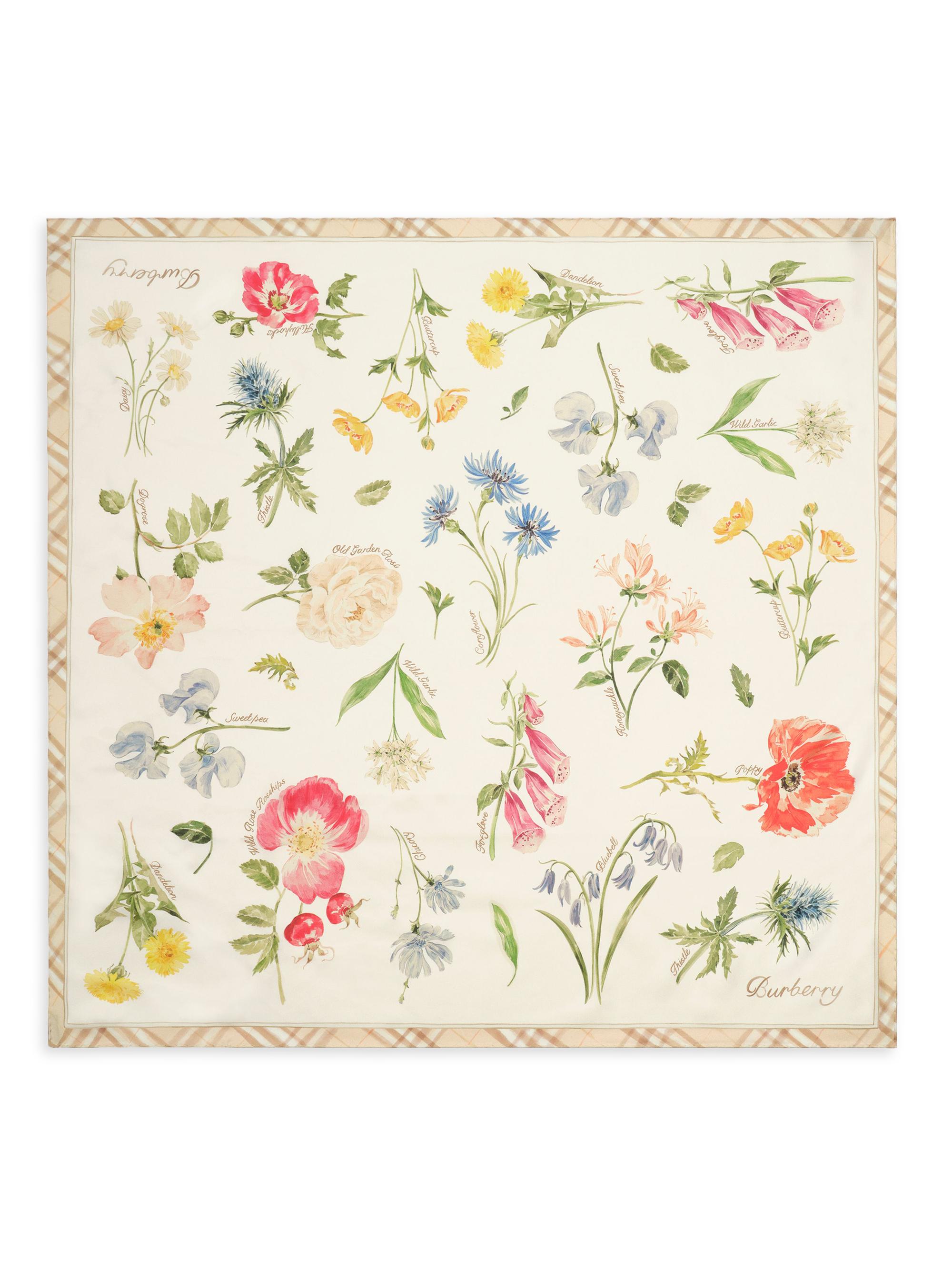 Burberry Women's Blooms of Britain Silk Square Scarf - Sesame Beige | Thumbnail 3