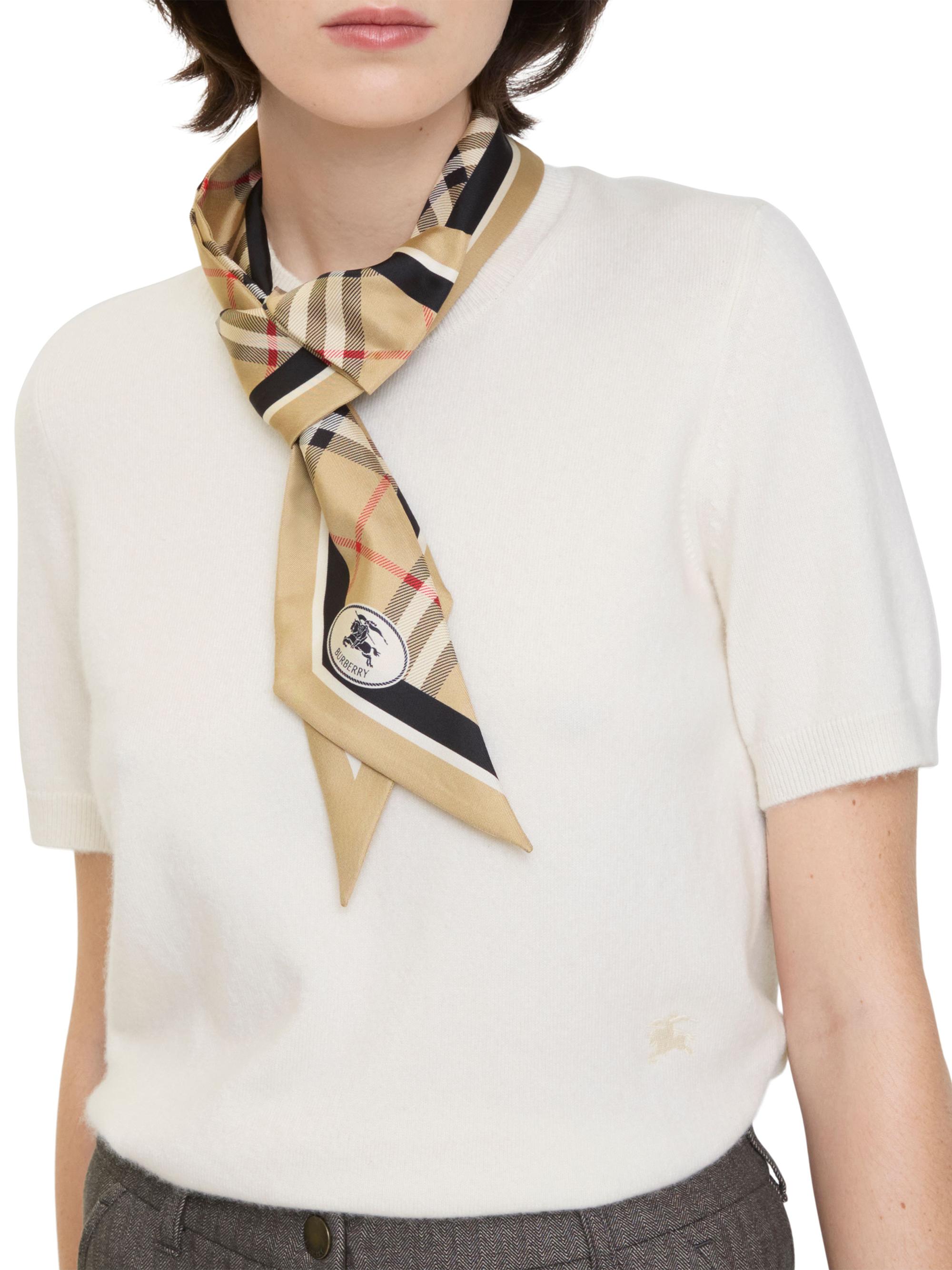 Burberry Women's Equestrian Knight Check Silk Scarf - Sand - Women's Clothing
