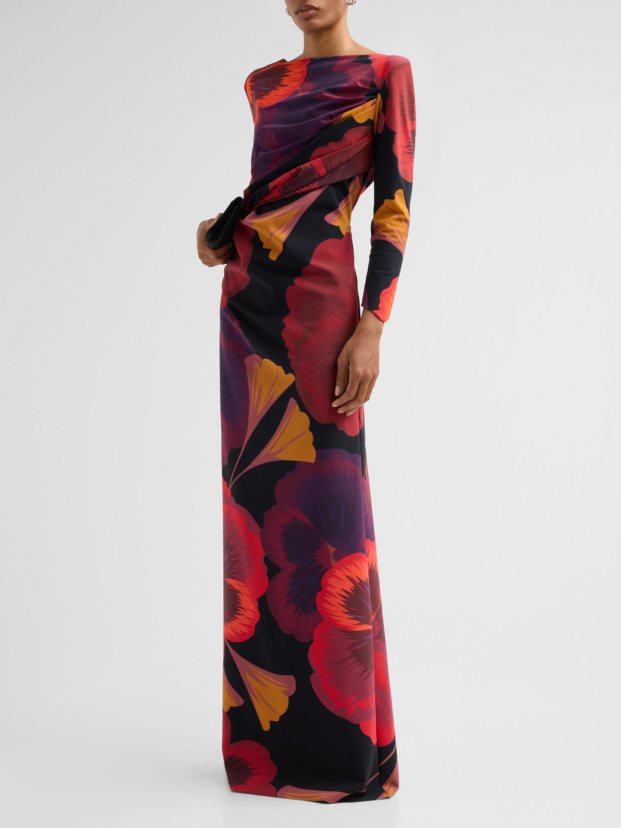 Chiara Boni La Petite Robe Women's Soleo Floral Draped Long-Sleeve Gown - Josephine Black | Thumbnail 4