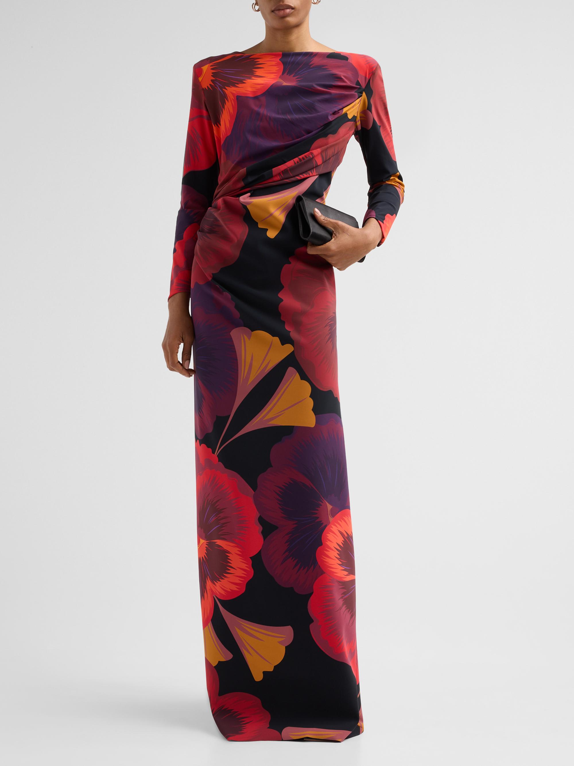 Chiara Boni La Petite Robe Women's Soleo Floral Draped Long-Sleeve Gown - Josephine Black | Thumbnail 2