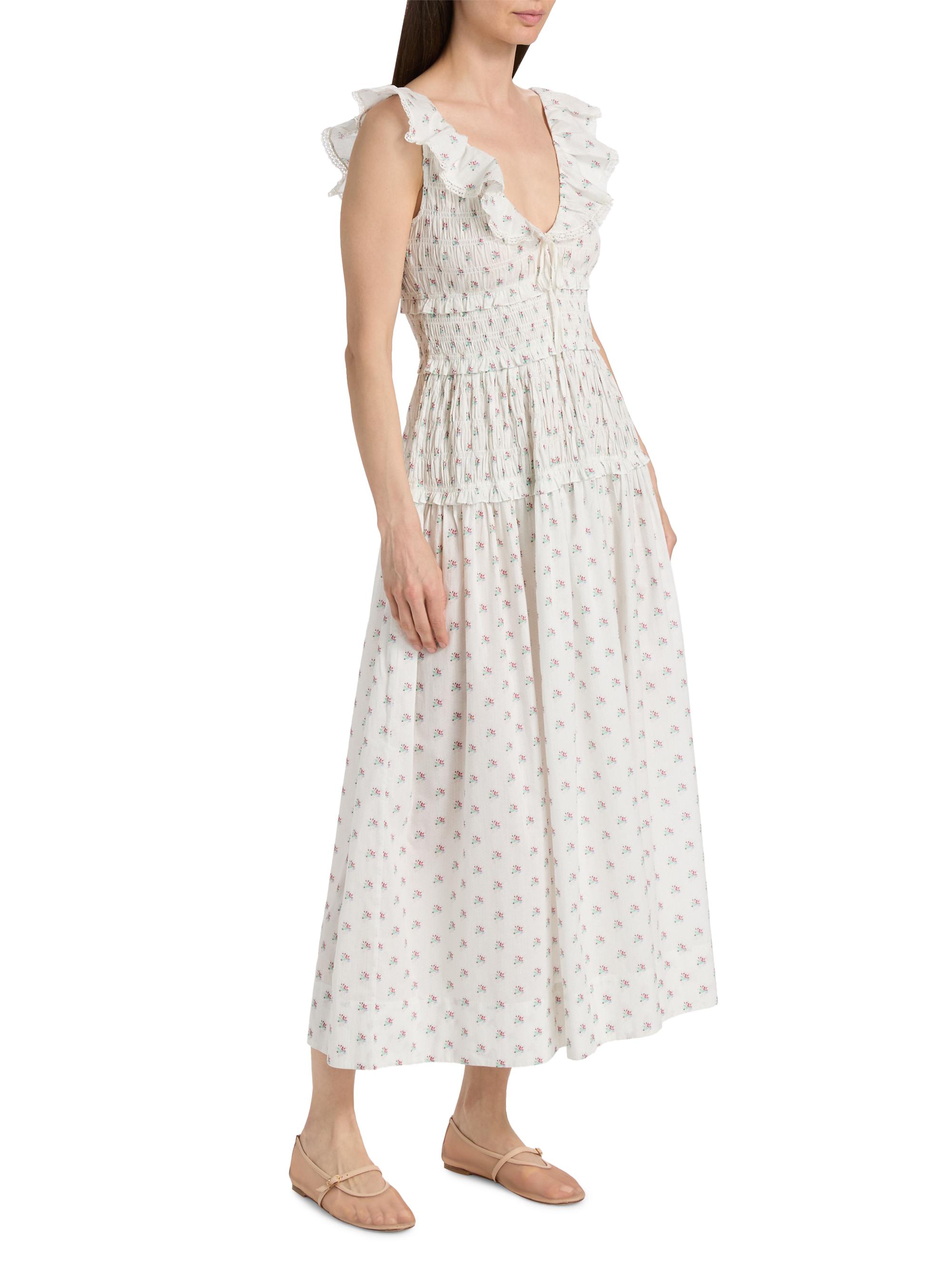 dana floral smocked bodice stretch cotton midi dress WAYF Women's Dana Smocked Midi Dress, Ivory Blossom, L at Amazon Women's  Clothing store