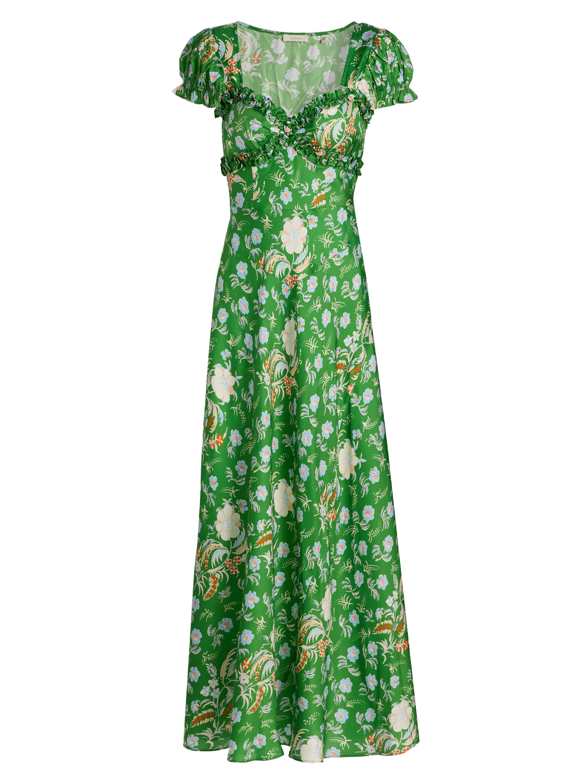 DÔEN Women's Valerine Silk-Blend Maxi Dress - Emerald Jardin Du Chateau
