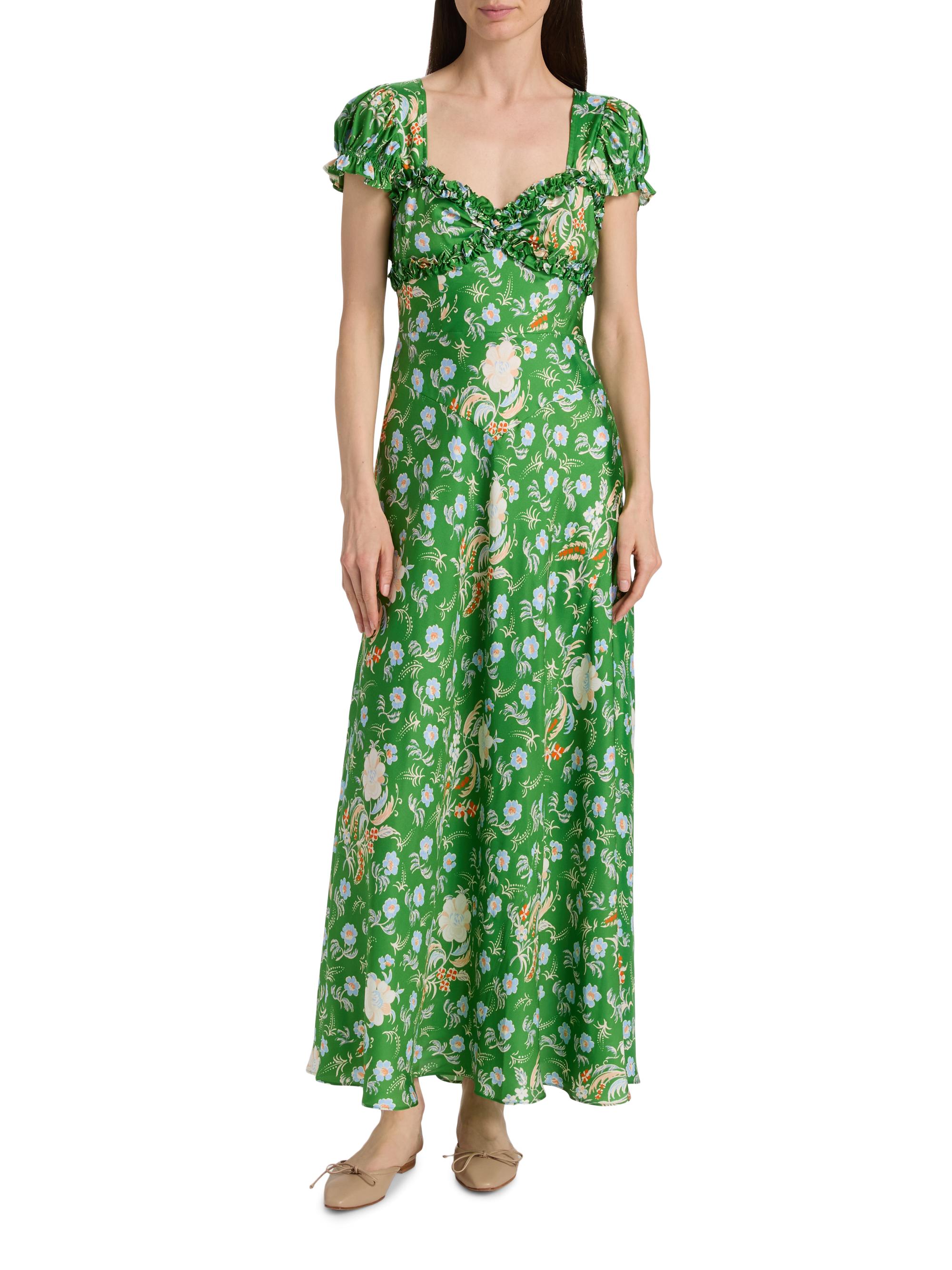 DÔEN Women's Valerine Silk-Blend Maxi Dress - Emerald Jardin Du Chateau | Thumbnail 3