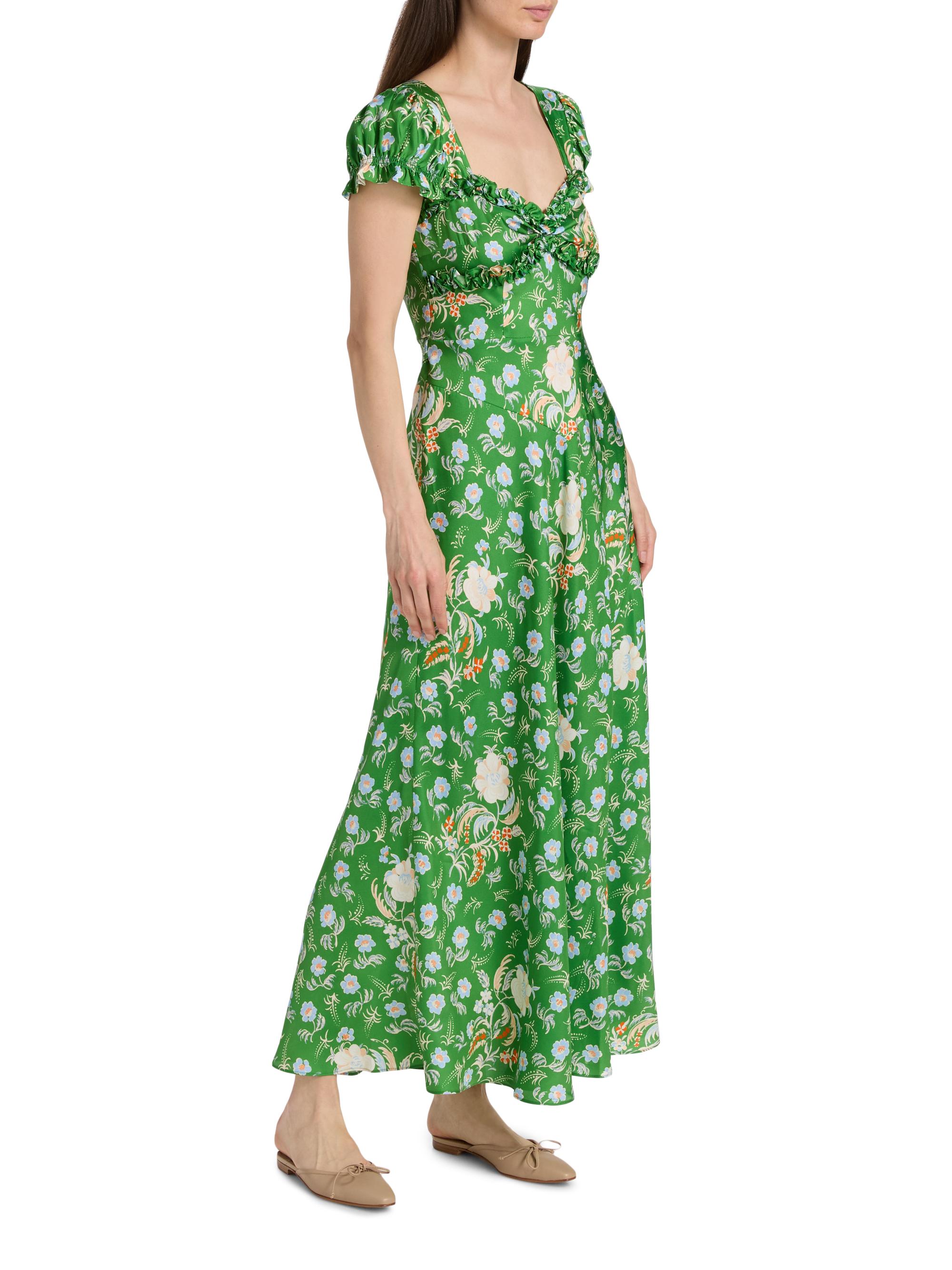 DÔEN Women's Valerine Silk-Blend Maxi Dress - Emerald Jardin Du Chateau | Thumbnail 4