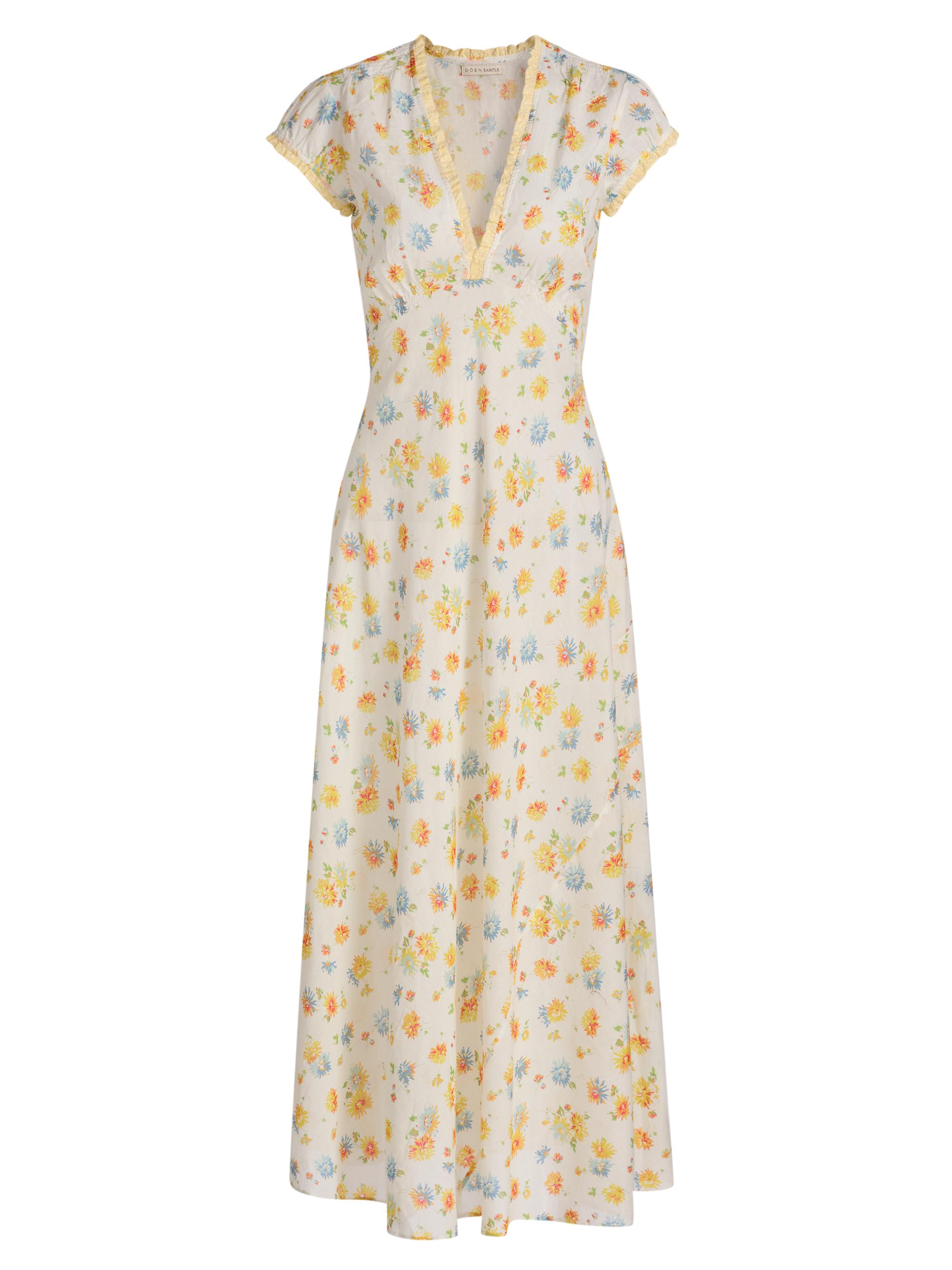 den ashlynn floral cotton midi-dress Ashlynn tie-detailed shirred floral-print organic cotton-voile midi dress -  pastel yellow