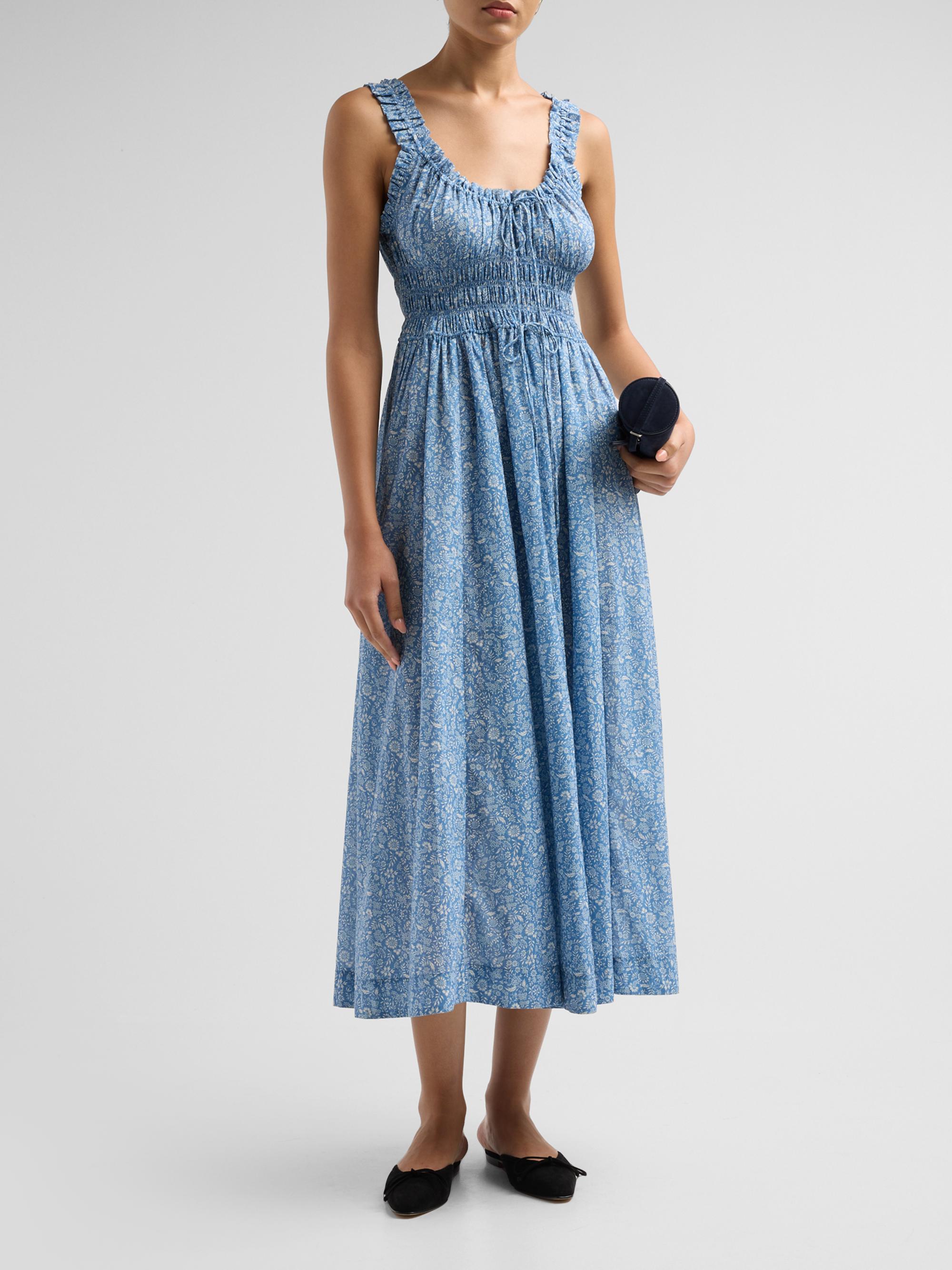 dôen emmaretta floral cotton cocktail dress DÔEN Women's Emmaretta Floral Cotton Midi Dress - Blue Garden Bloom