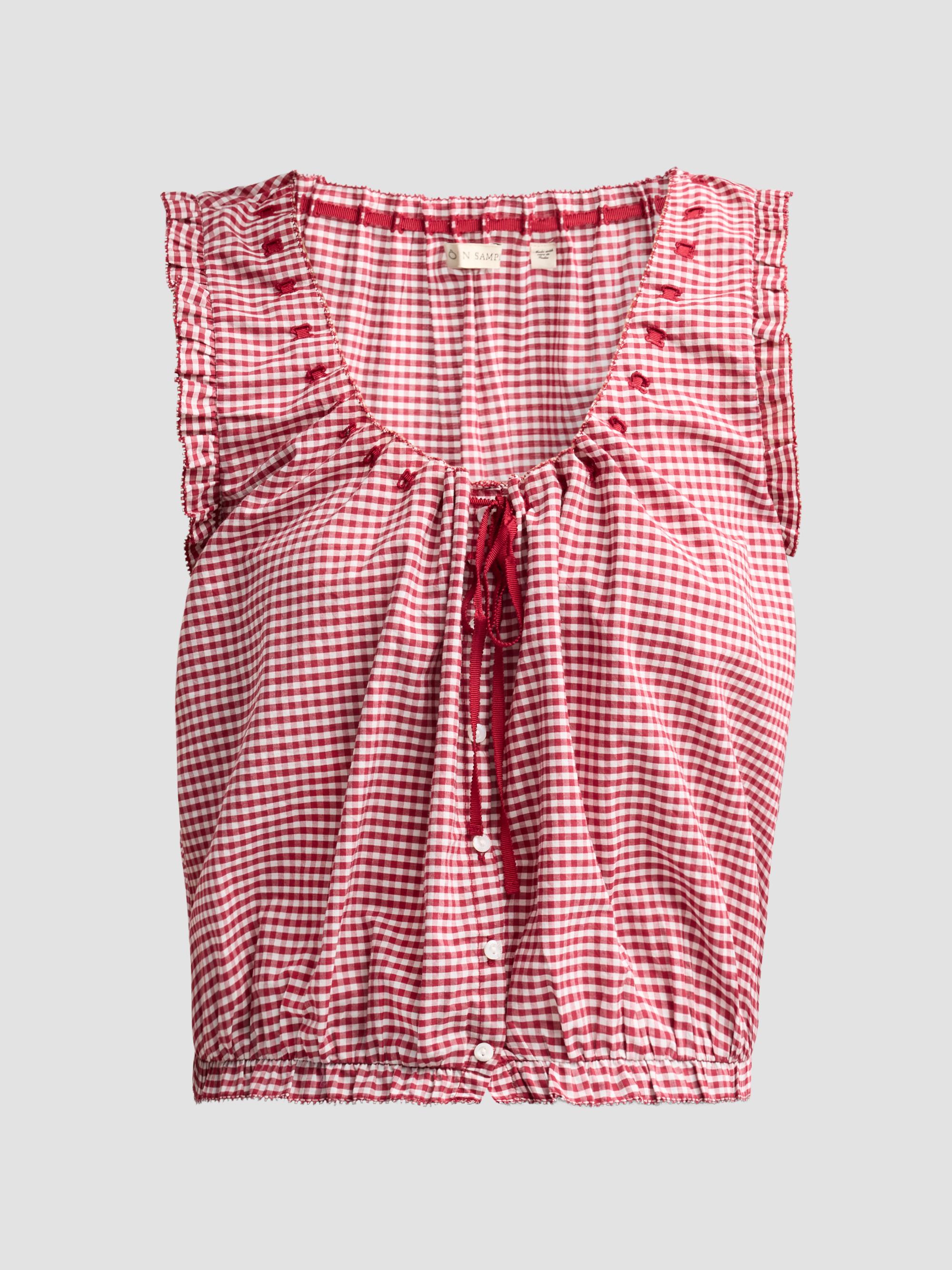 DÔEN Women's Traveler Gingham Tie-Front Top - Mulberry La Maddalena Gingham | Thumbnail 6